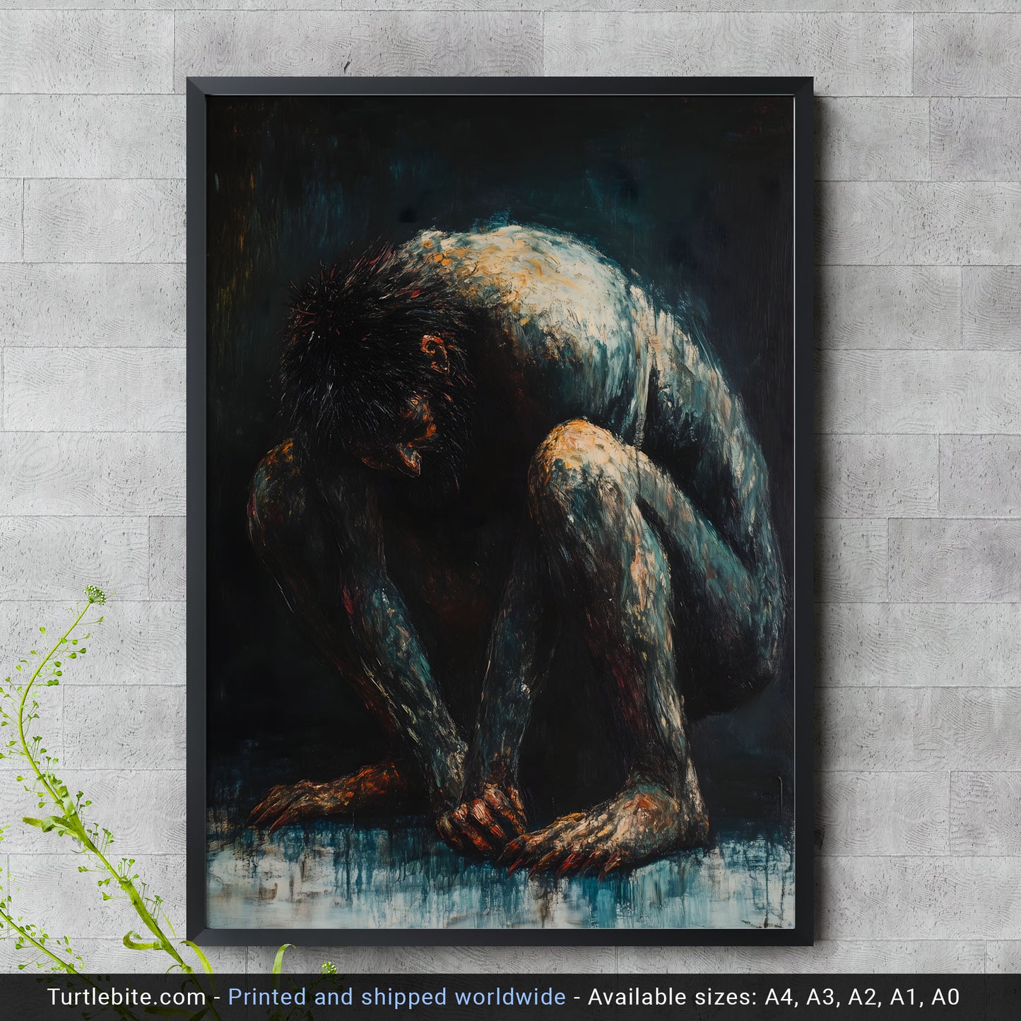 Dark Oil Painting of a Crouching Troll Poster | Moody Wall Art Print | Horror Painting Print