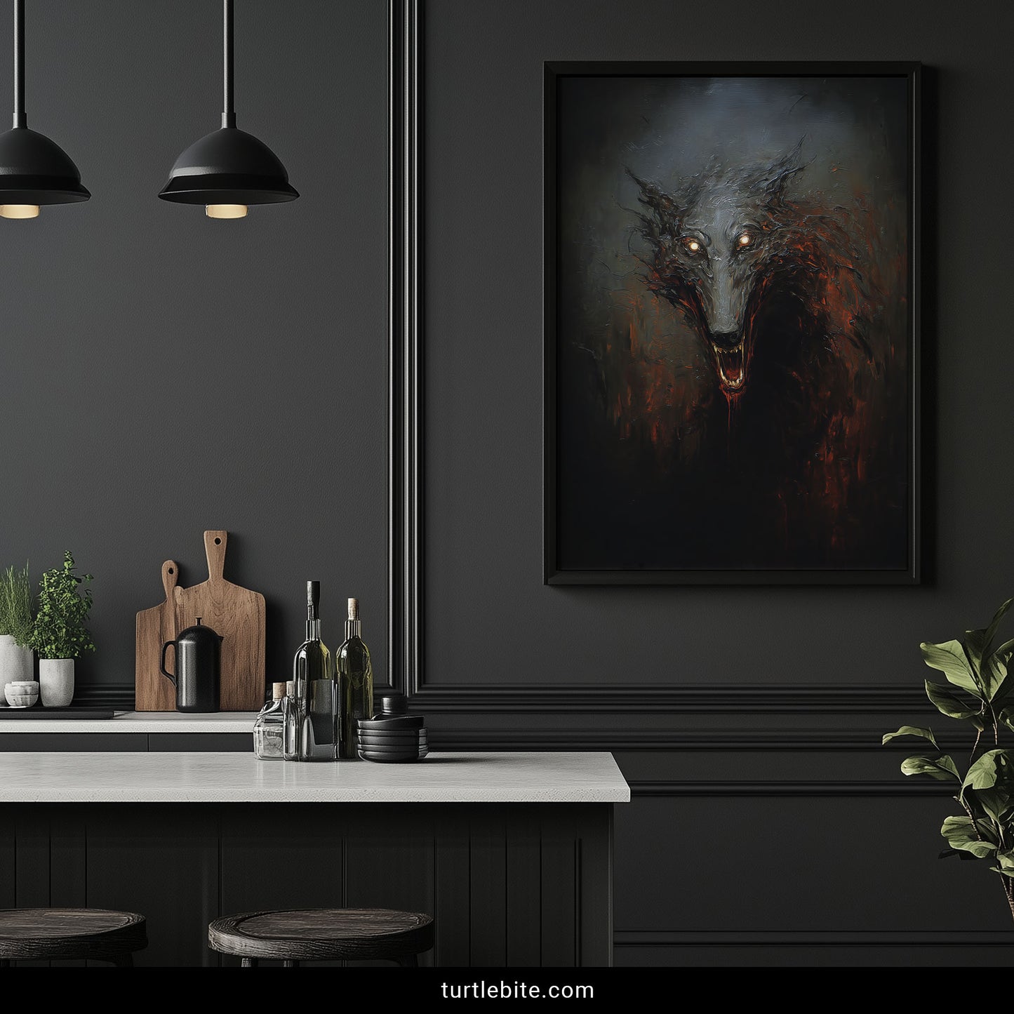 Horror fantasy wolf poster with swirling smoke effects and predatory creature design