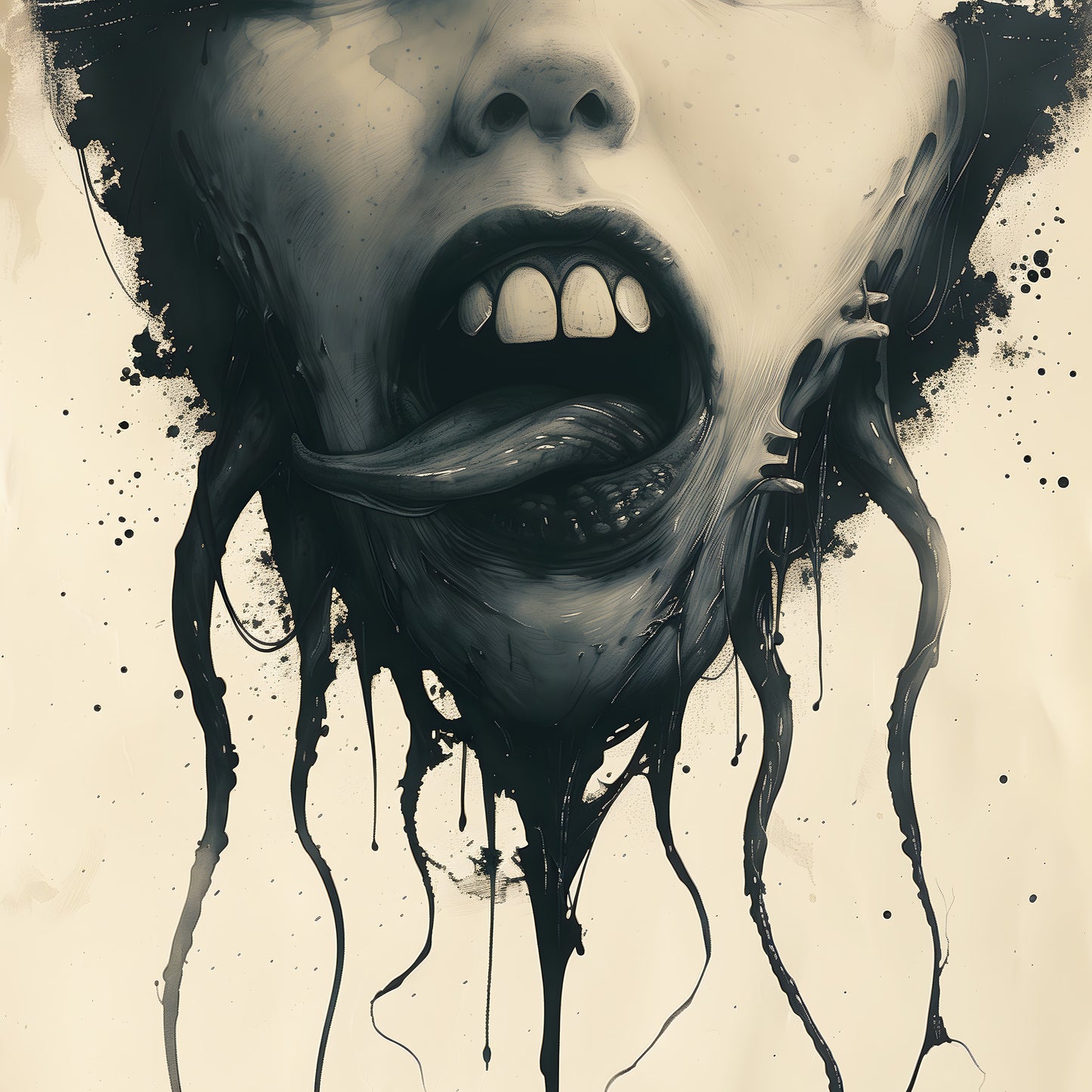 Eerie Licking Tongue Poster - Creepy Gothic Weirdcore Wall Art