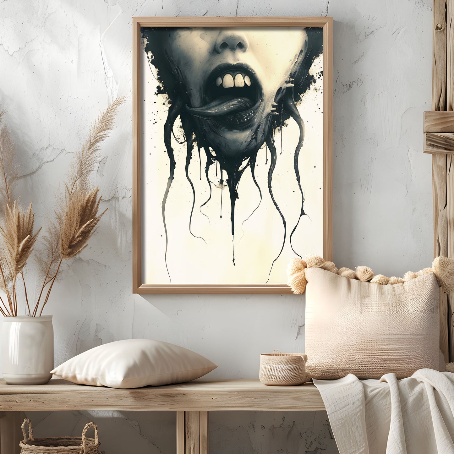 Eerie Licking Tongue Poster - Creepy Gothic Weirdcore Wall Art