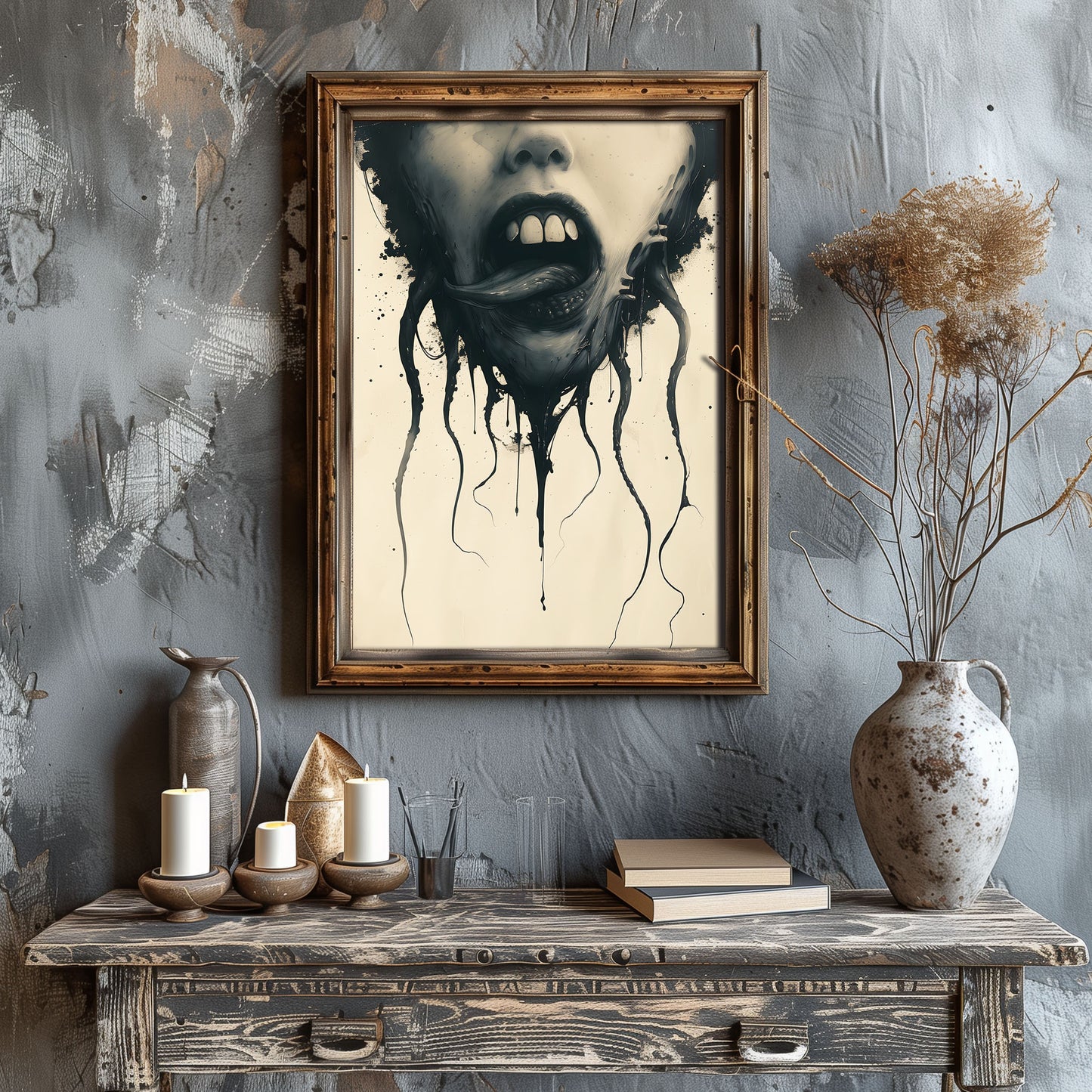 Eerie Licking Tongue Poster - Creepy Gothic Weirdcore Wall Art