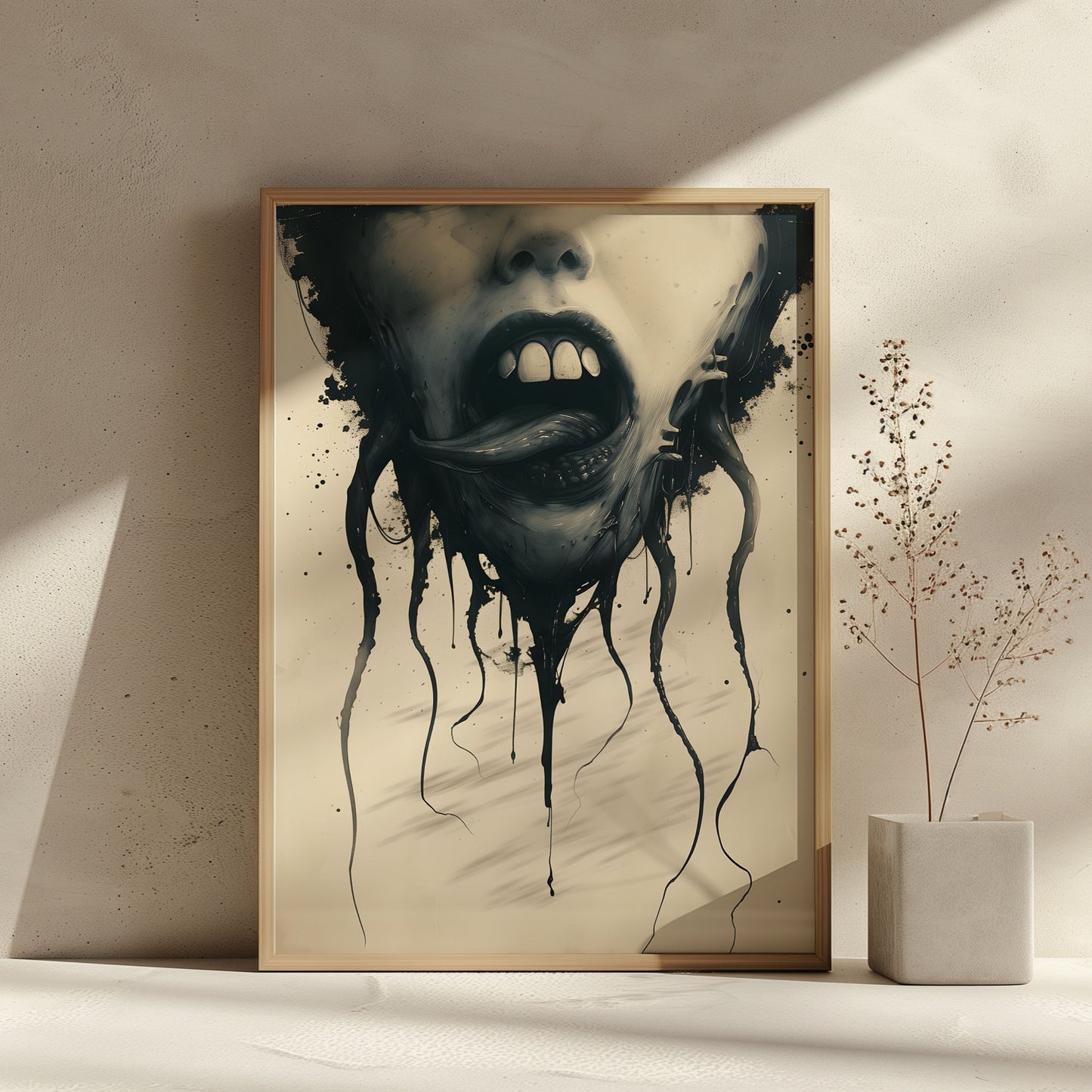 Eerie Licking Tongue Poster - Creepy Gothic Weirdcore Wall Art