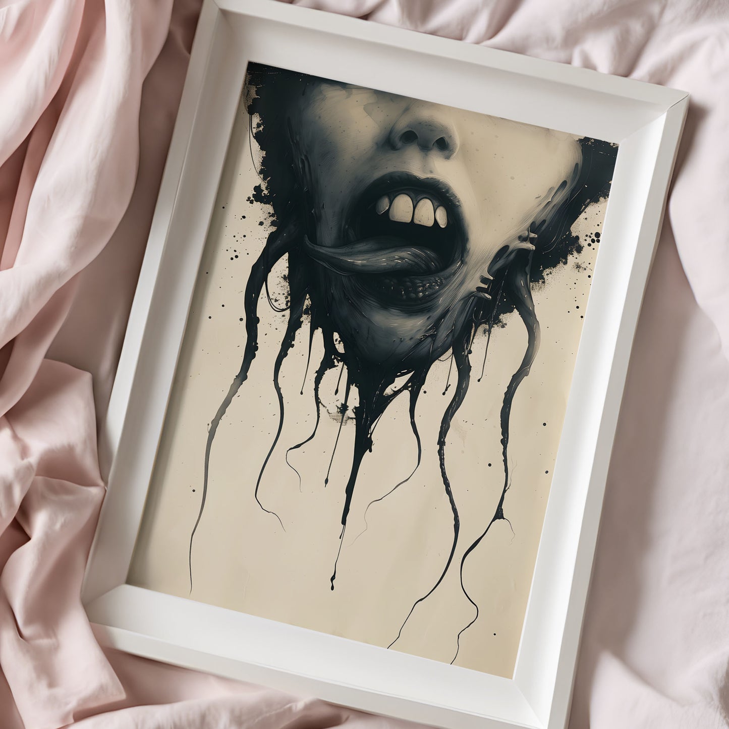 Eerie Licking Tongue Poster - Creepy Gothic Weirdcore Wall Art