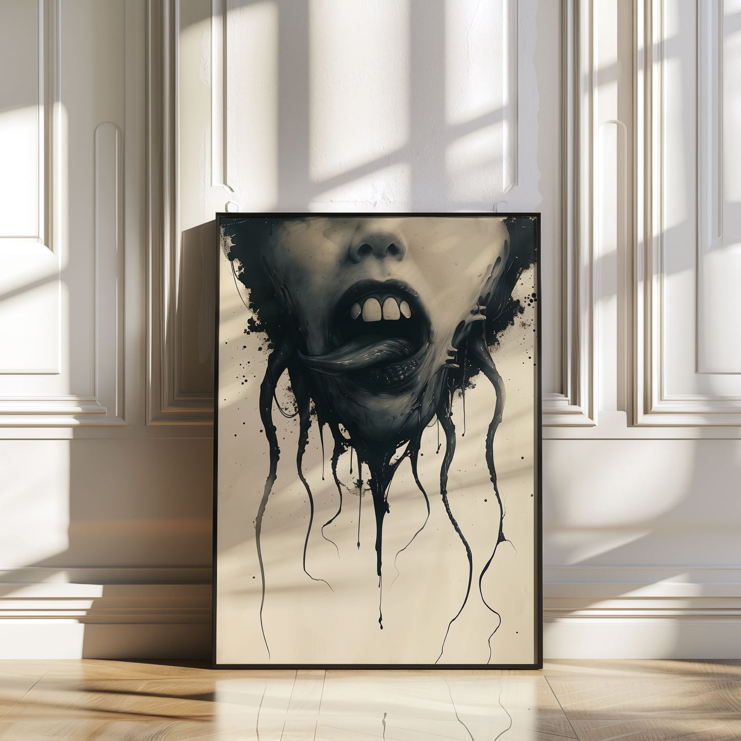 Eerie Licking Tongue Poster - Creepy Gothic Weirdcore Wall Art