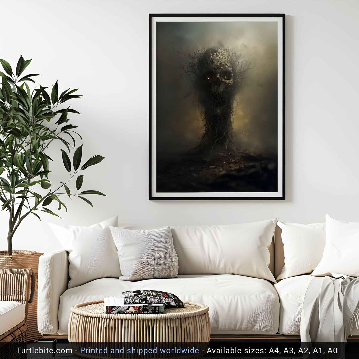 Extra Large Gothic Wall Art Prints - Eerie Tree of Death Wall Art with Creepy Skull Print - Dark Aesthetic Poster Decor