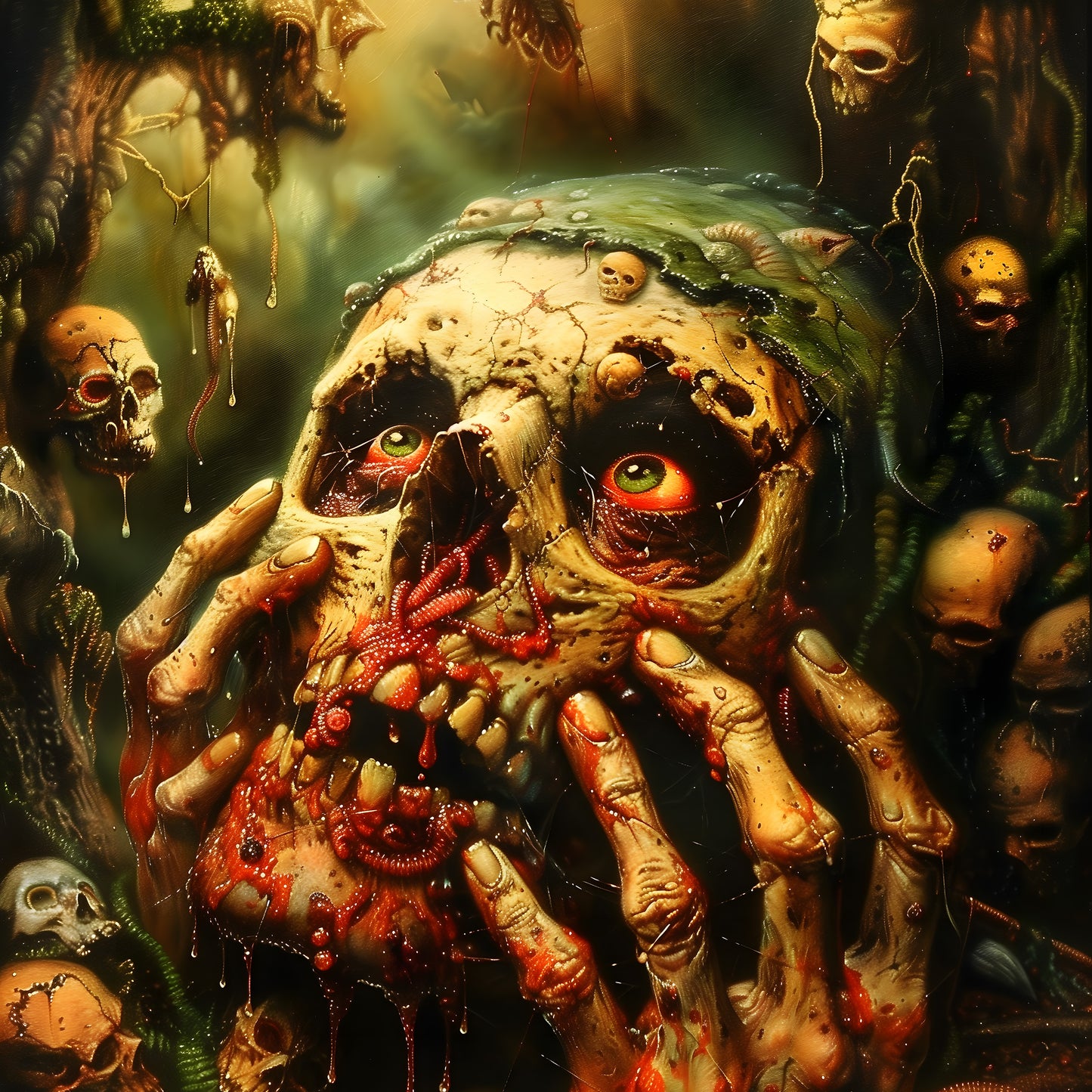 Eerie Weirdcore Grave Zombie Poster - Haunting Macabre Decor for Gothic Home