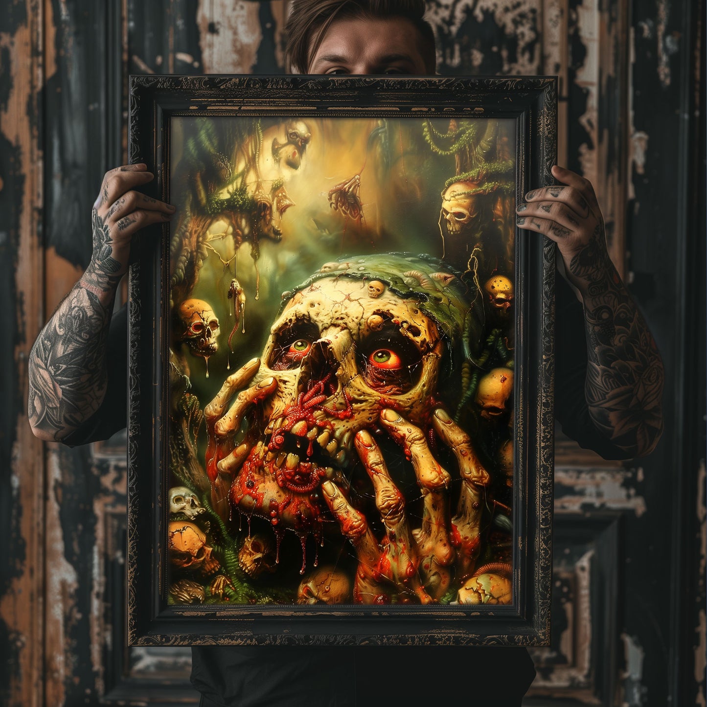 Eerie Weirdcore Grave Zombie Poster - Haunting Macabre Decor for Gothic Home