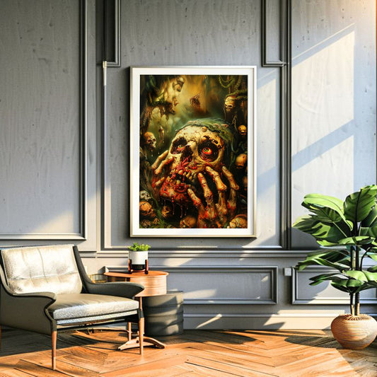 Eerie Weirdcore Grave Zombie Poster - Haunting Macabre Decor for Gothic Home