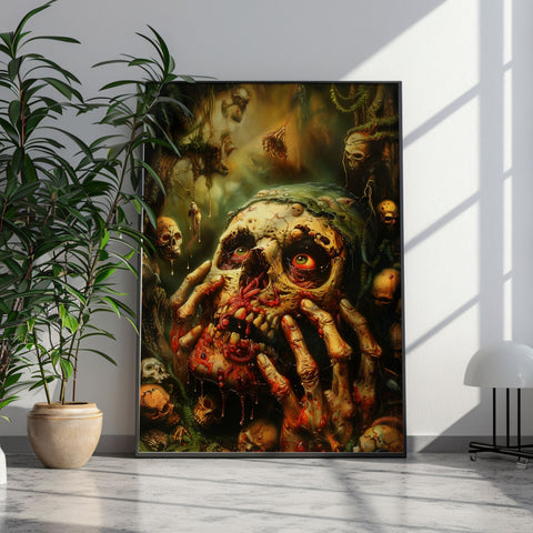 Eerie Weirdcore Grave Zombie Poster - Haunting Macabre Decor for