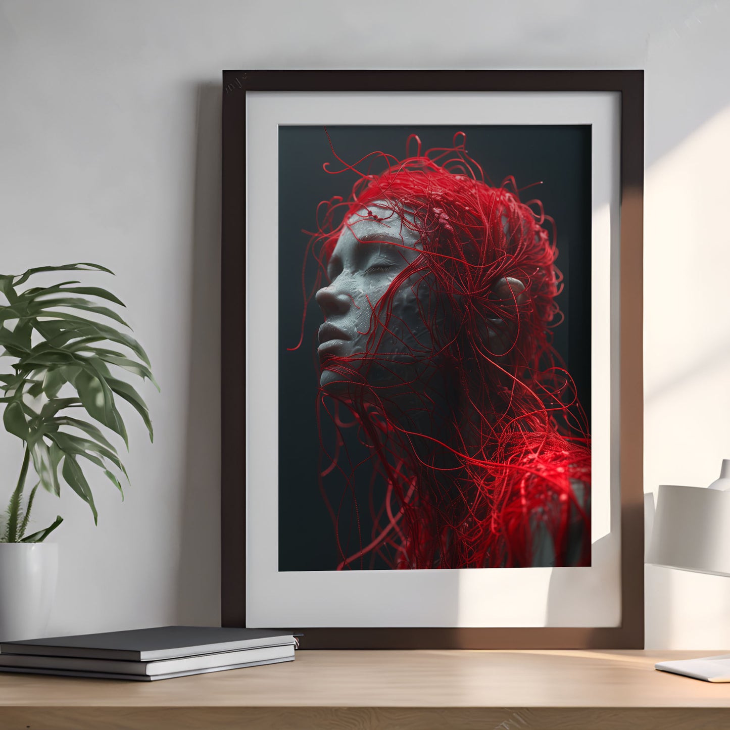 Enigmatic Red Hair Beauty: Translucent Portrait Wall Art Print