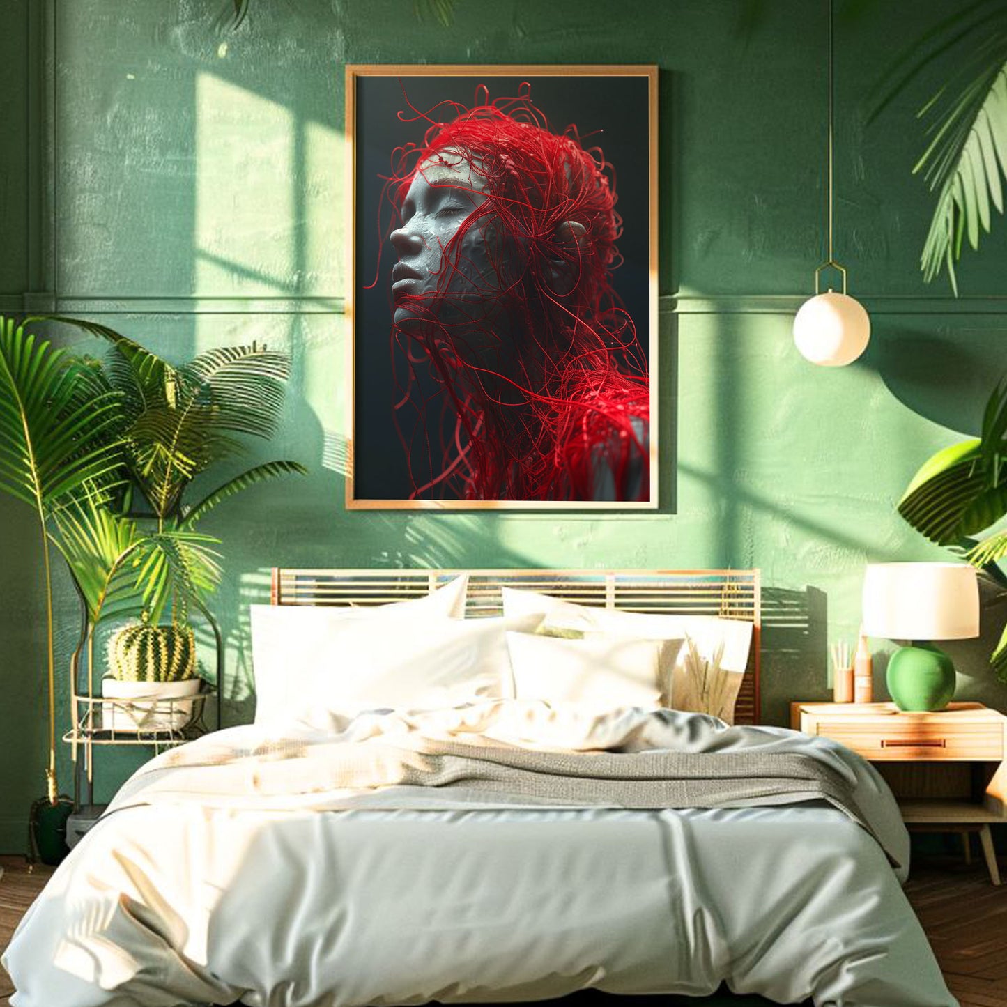 Enigmatic Red Hair Beauty: Translucent Portrait Wall Art Print