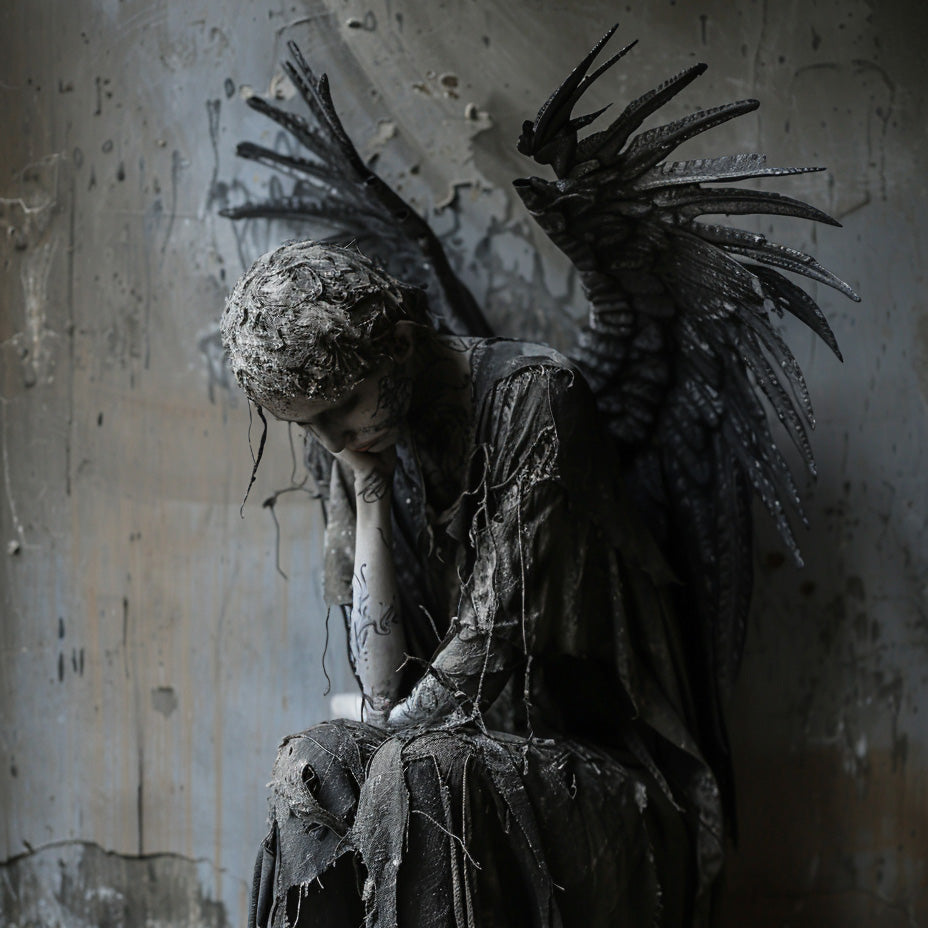 Broken Angel Lost in Thoughts Poster - Ethereal Dark Art Print