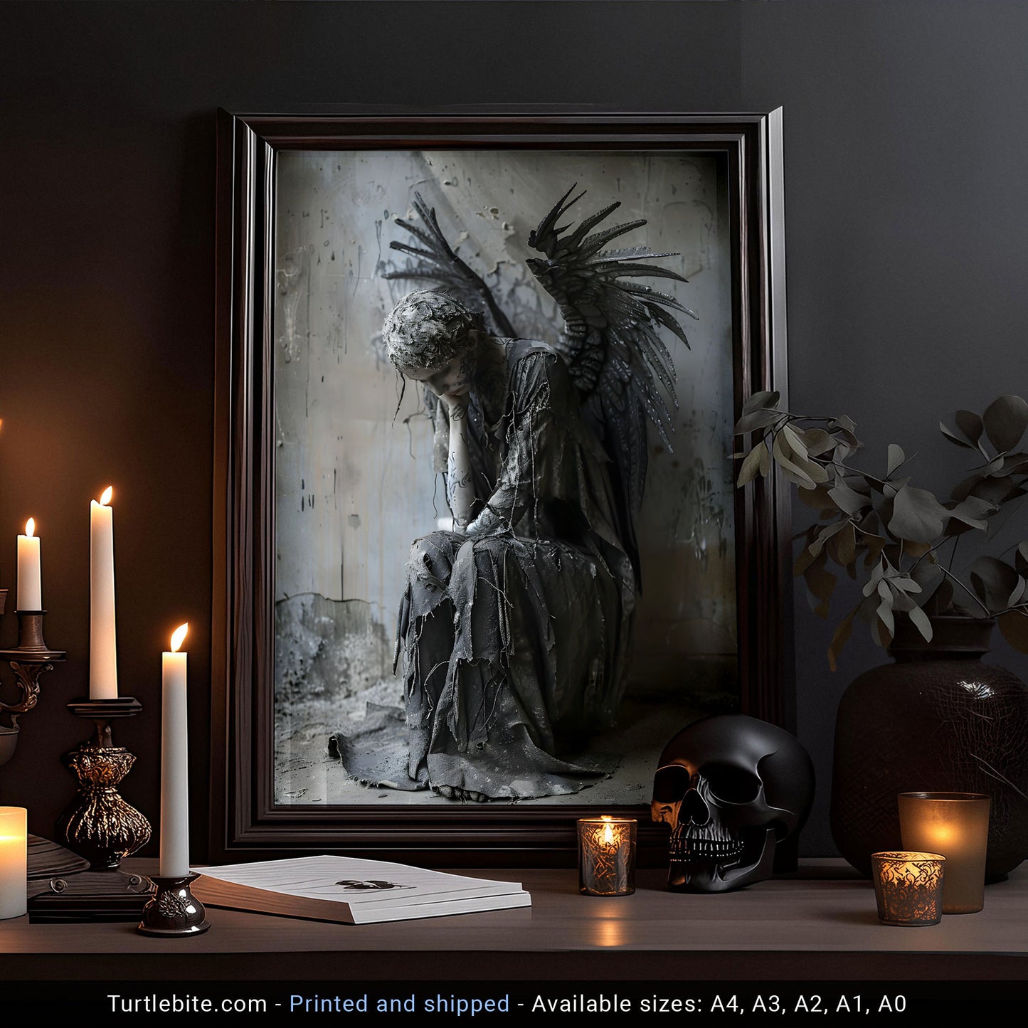 Broken Angel Lost in Thoughts Poster - Ethereal Dark Art Print