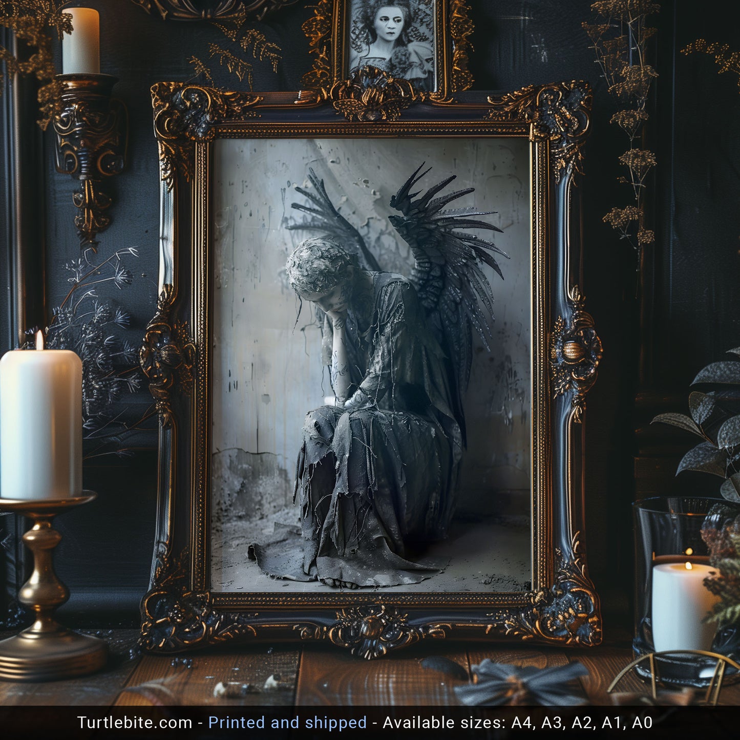 Broken Angel Lost in Thoughts Poster - Ethereal Dark Art Print