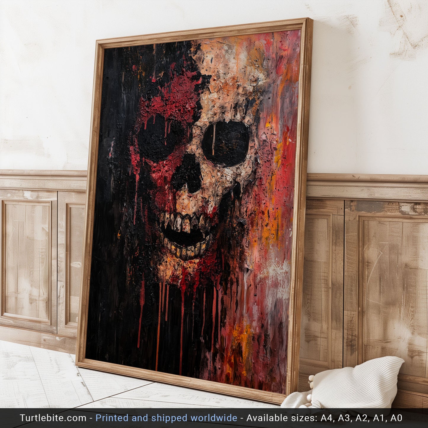 Gritty Skull Oil Painting Poster | Gothic Wall Art Print | Moody Halloween Print | Memento Mori Painting