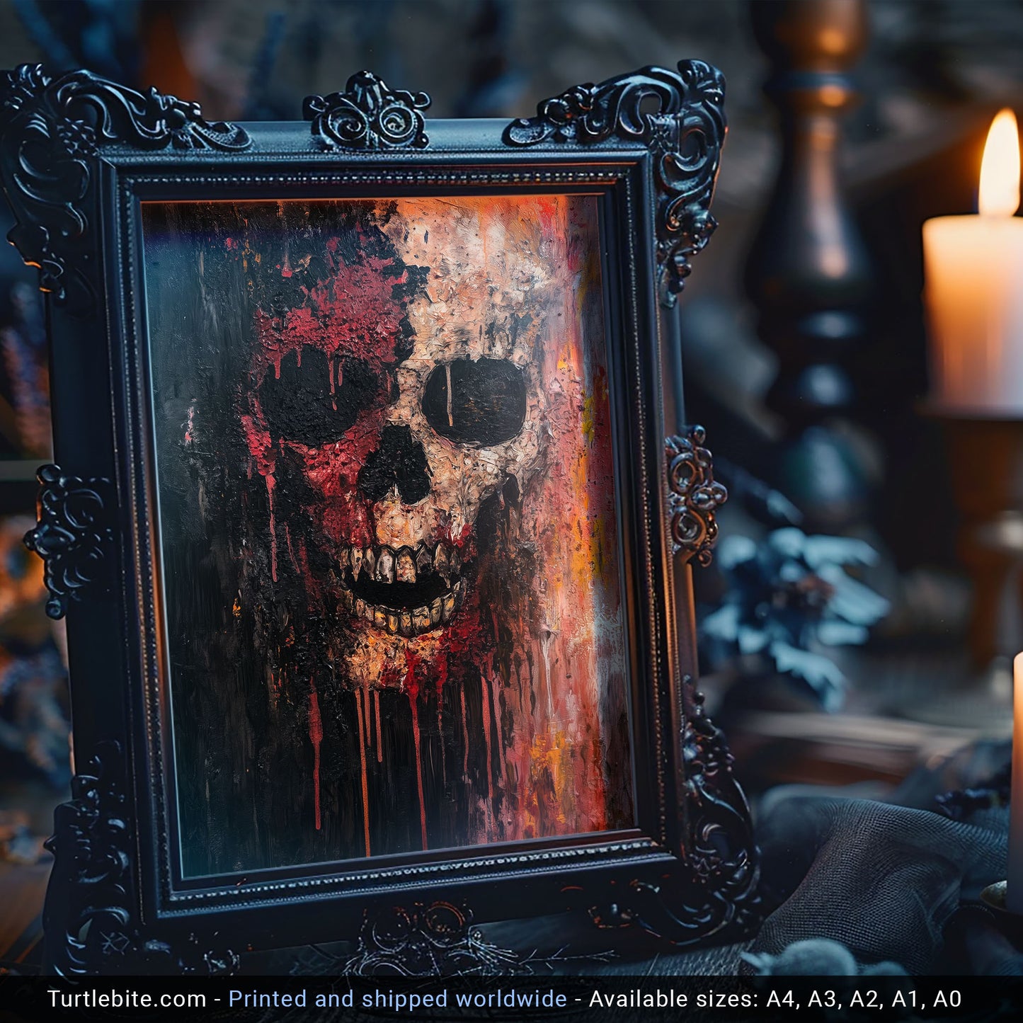 Gritty Skull Oil Painting Poster | Gothic Wall Art Print | Moody Halloween Print | Memento Mori Painting