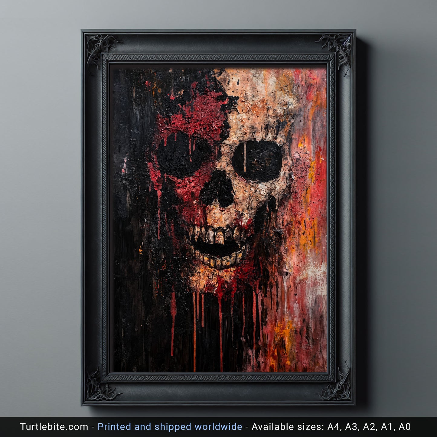 Gritty Skull Oil Painting Poster | Gothic Wall Art Print | Moody Halloween Print | Memento Mori Painting