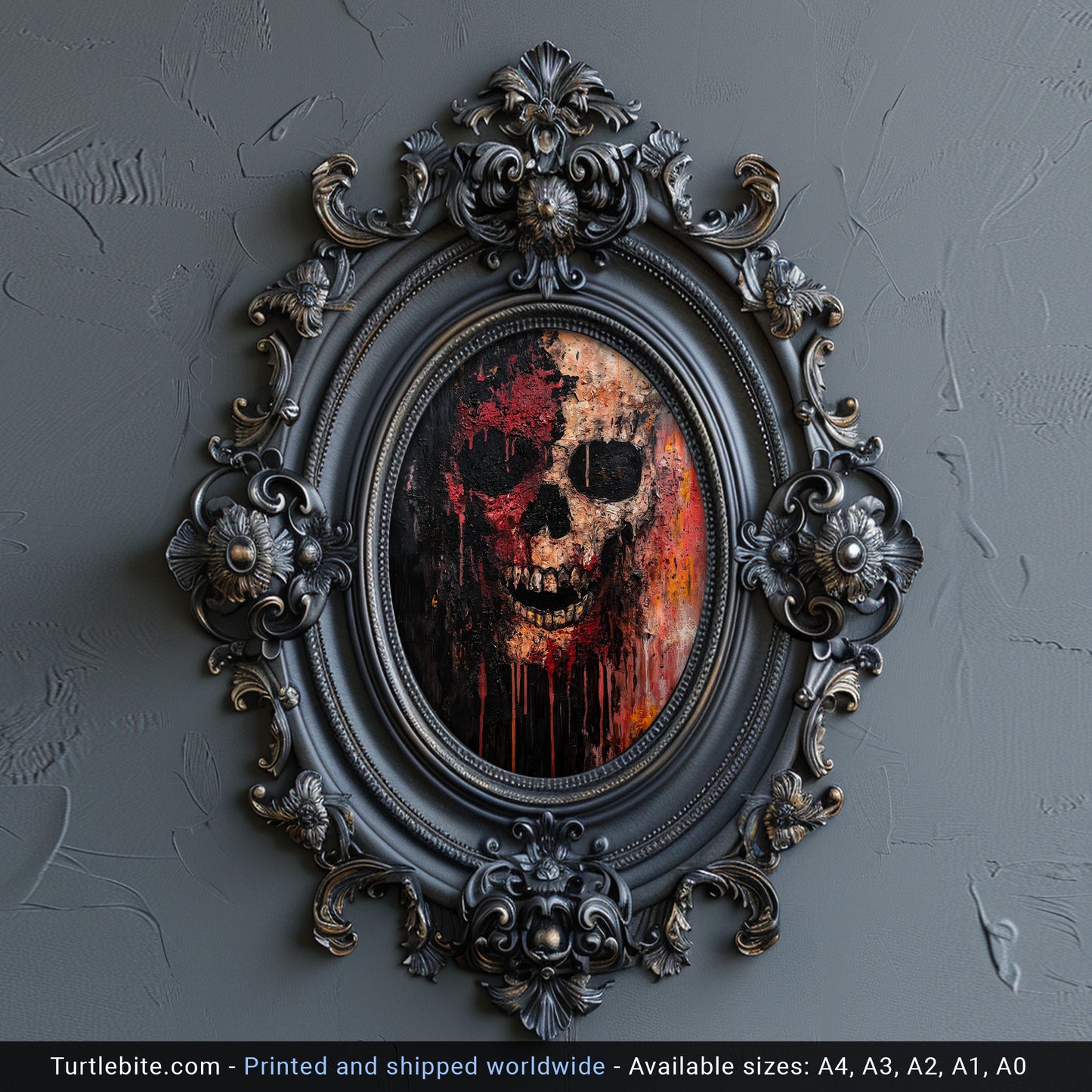 Gritty Skull Oil Painting Poster | Gothic Wall Art Print | Moody Halloween Print | Memento Mori Painting