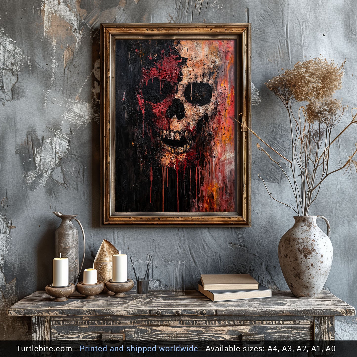 Gritty Skull Oil Painting Poster | Gothic Wall Art Print | Moody Halloween Print | Memento Mori Painting