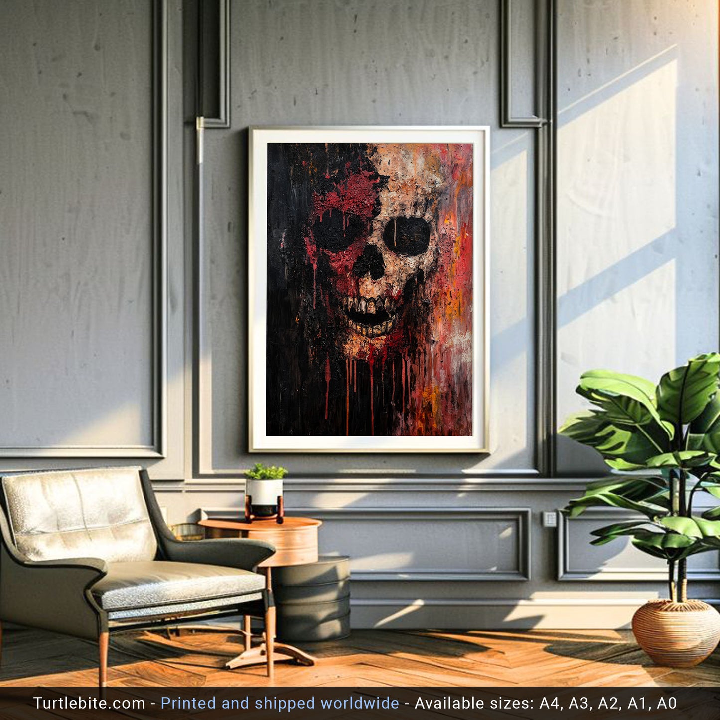 Gritty Skull Oil Painting Poster | Gothic Wall Art Print | Moody Halloween Print | Memento Mori Painting