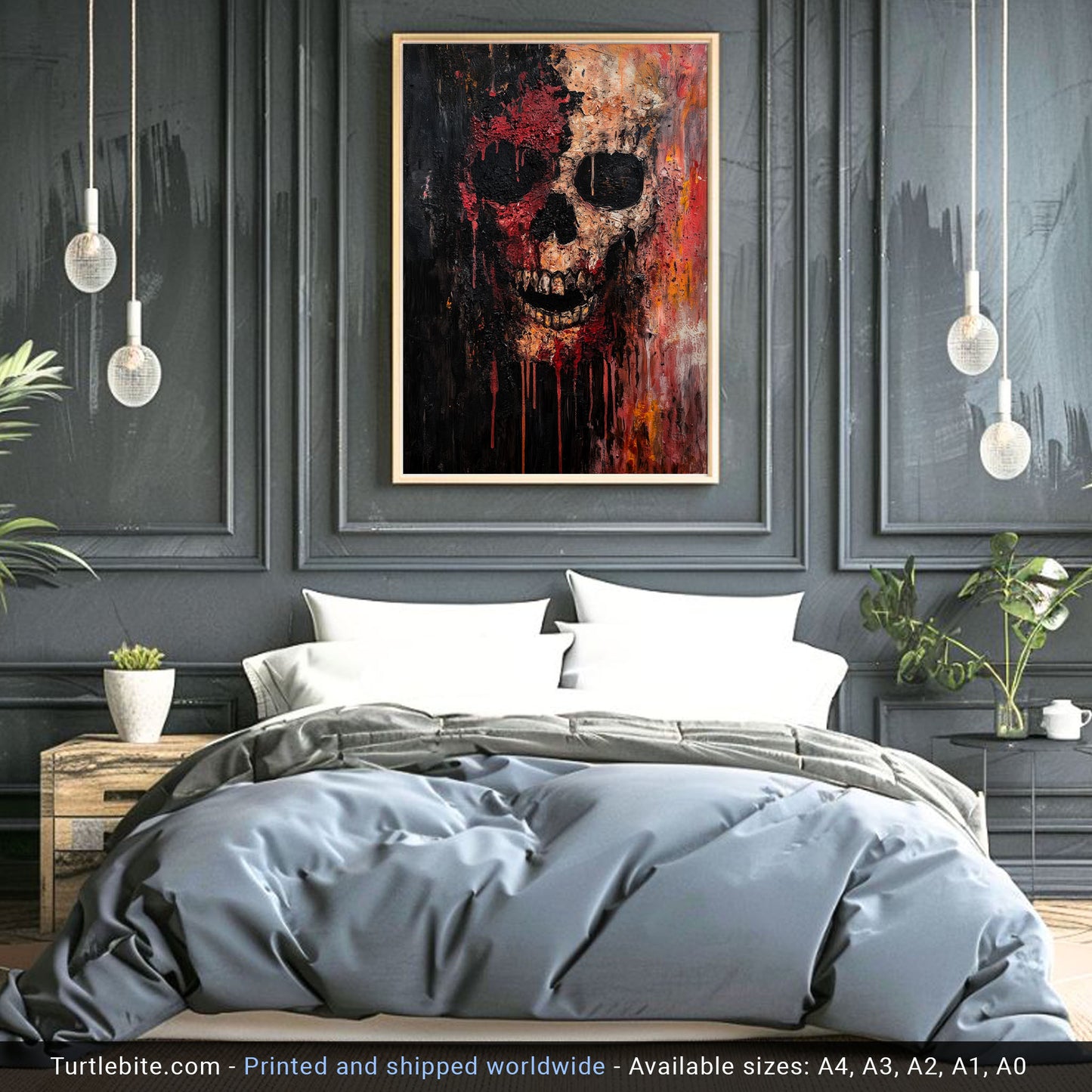 Gritty Skull Oil Painting Poster | Gothic Wall Art Print | Moody Halloween Print | Memento Mori Painting