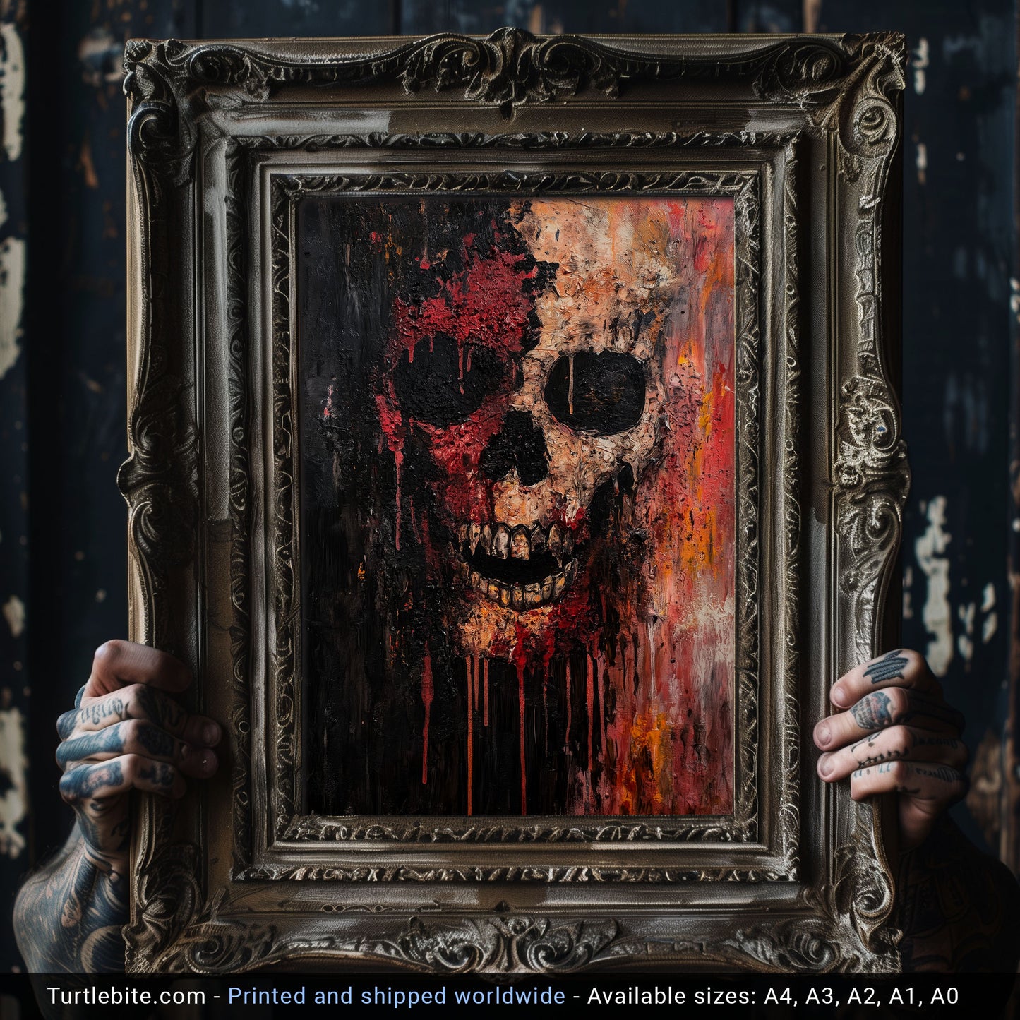 Gritty Skull Oil Painting Poster | Gothic Wall Art Print | Moody Halloween Print | Memento Mori Painting