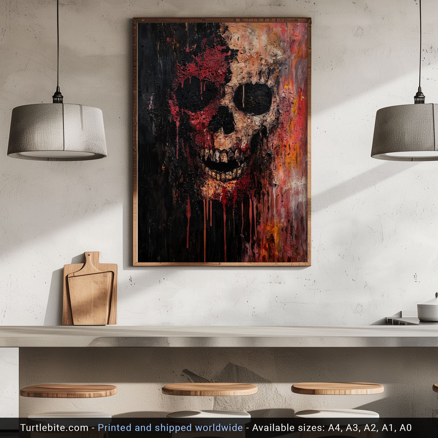 Gritty Skull Oil Painting Poster | Gothic Wall Art Print | Moody Halloween Print | Memento Mori Painting