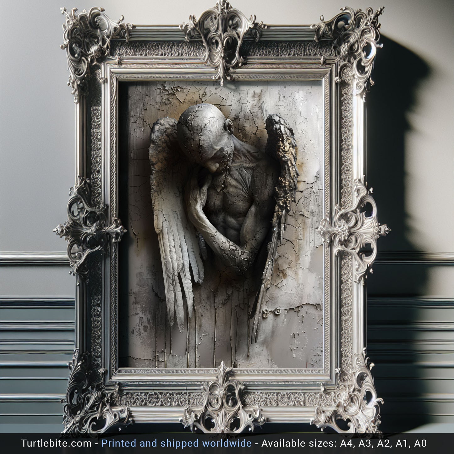 Gothic Broken Angel Wall Art - Surreal Poster for Moody Home Decor