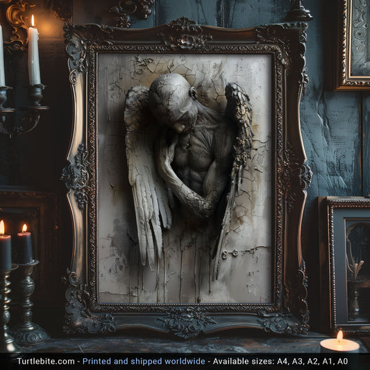 Gothic Broken Angel Wall Art - Surreal Poster for Moody Home Decor