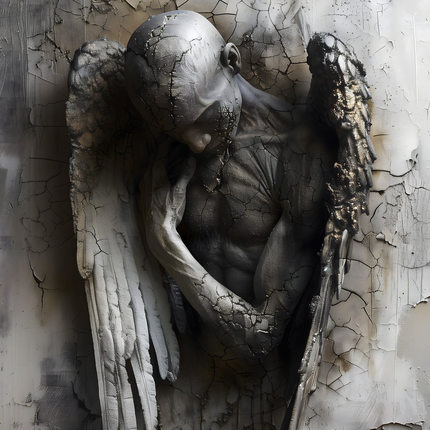 Gothic Broken Angel Wall Art - Surreal Poster for Moody Home Decor