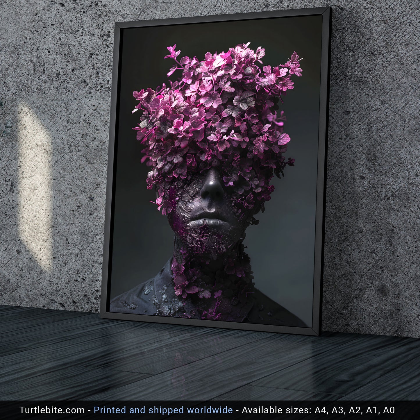 Gothic Elegance: Vibrant Portrait Wall Art with Head Full of Flowers