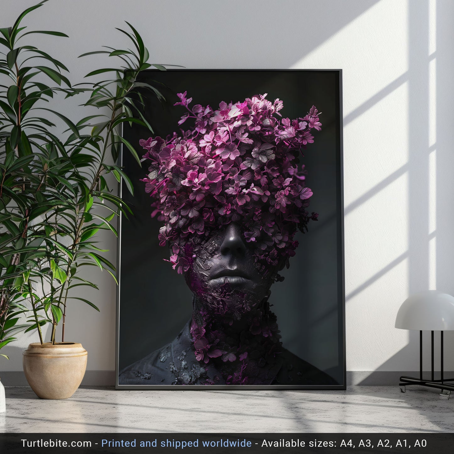 Gothic Elegance: Vibrant Portrait Wall Art with Head Full of Flowers