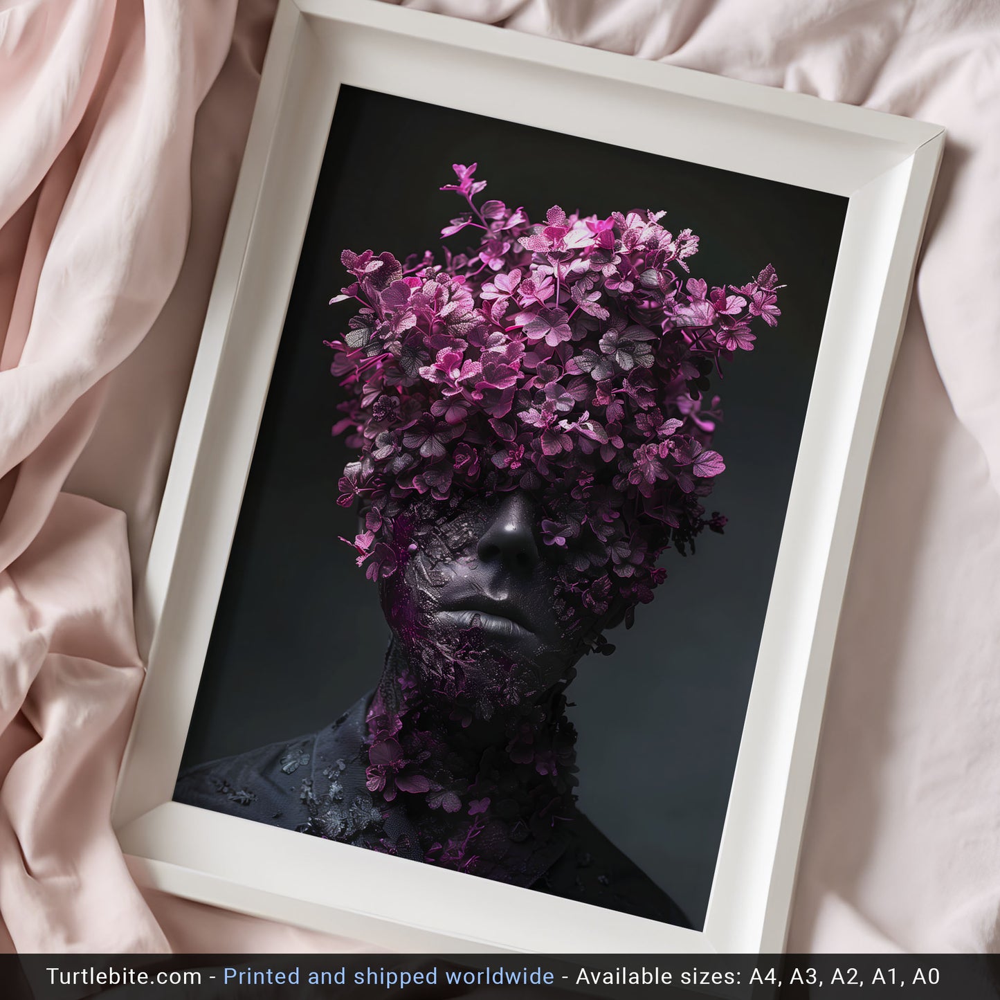 Gothic Elegance: Vibrant Portrait Wall Art with Head Full of Flowers