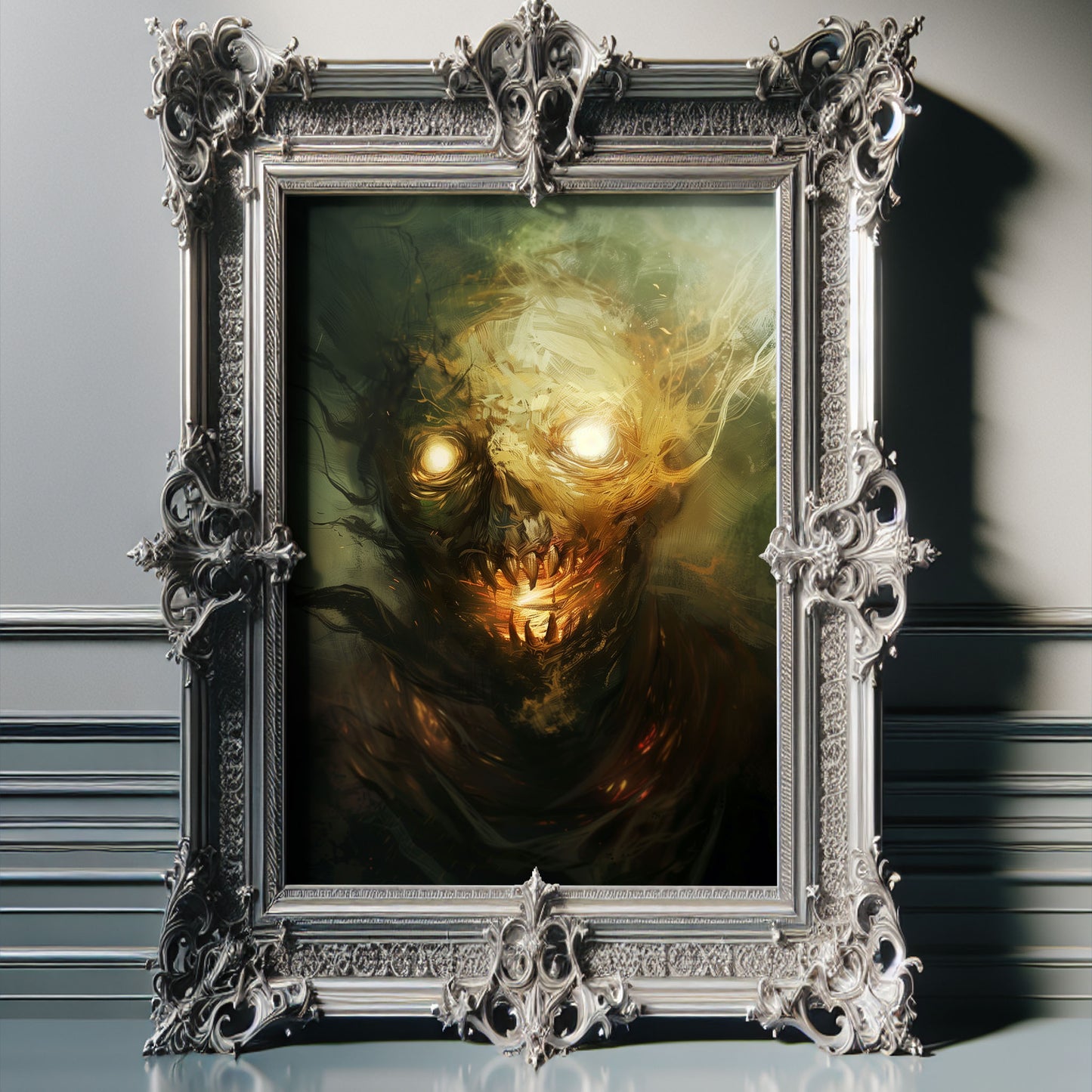 Gothic Fire Head Painting - Creepy Wall Art for a Haunting Home Decor