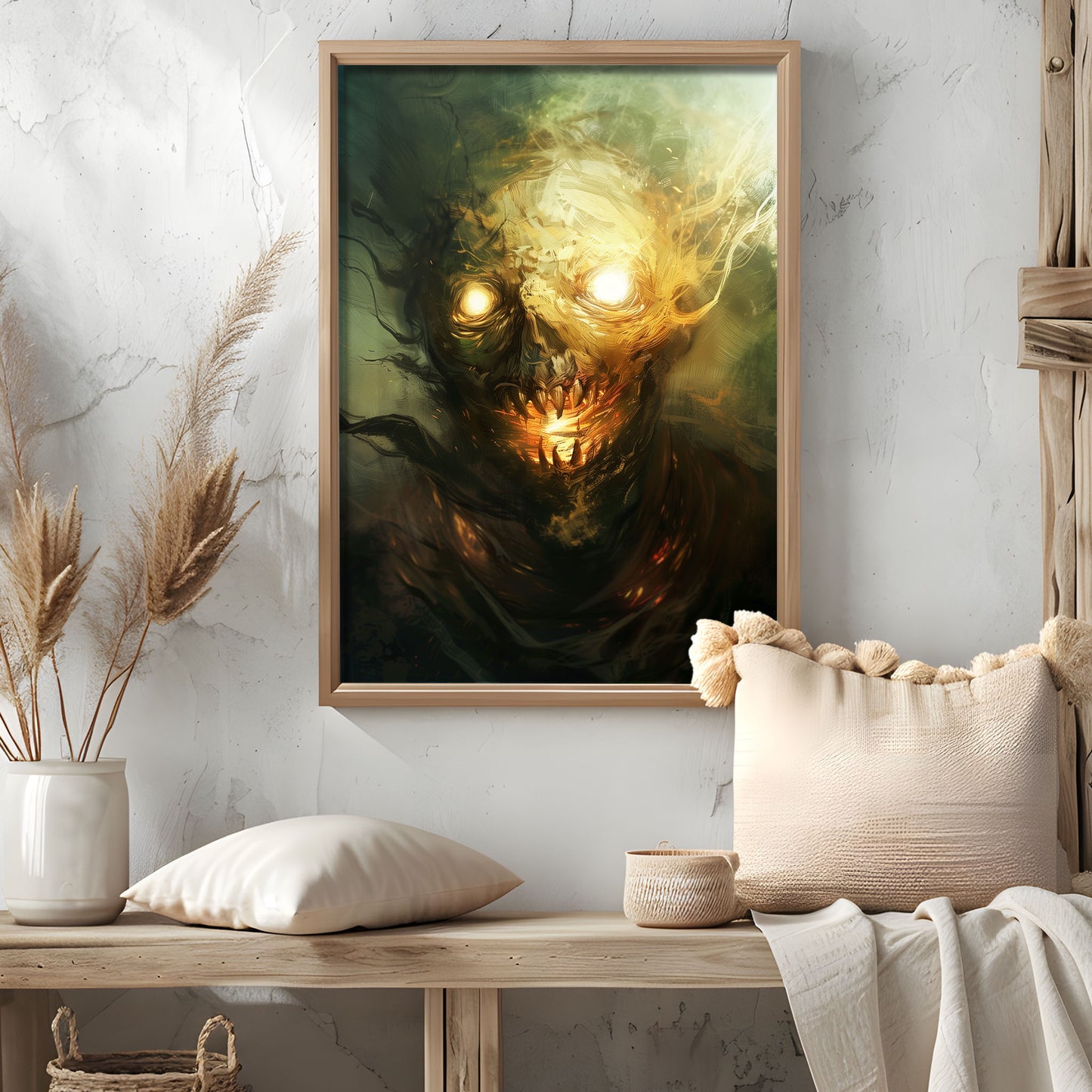 Gothic Fire Head Painting - Creepy Wall Art for a Haunting Home Decor