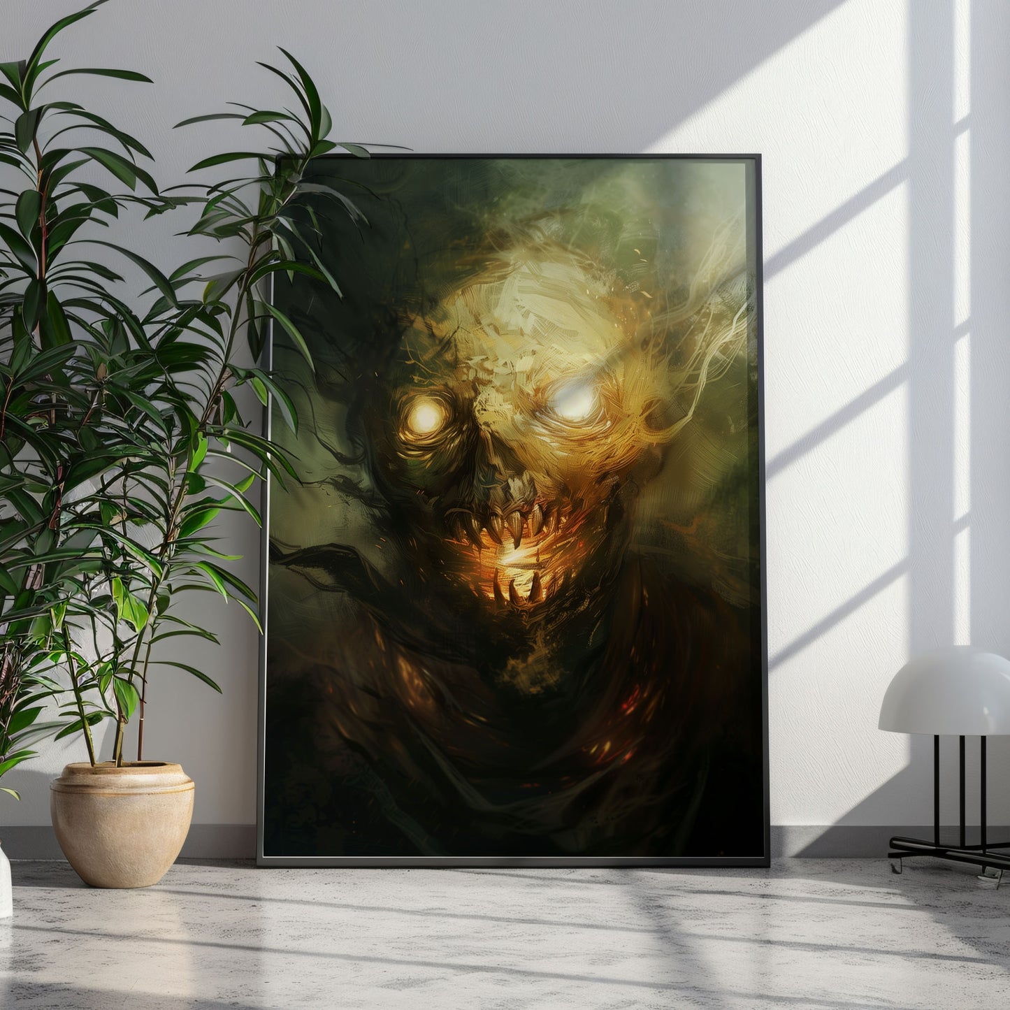 Gothic Fire Head Painting - Creepy Wall Art for a Haunting Home Decor