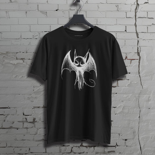 Gothic Shirt with Scribble Bat Design: Edgy Graphic Tee