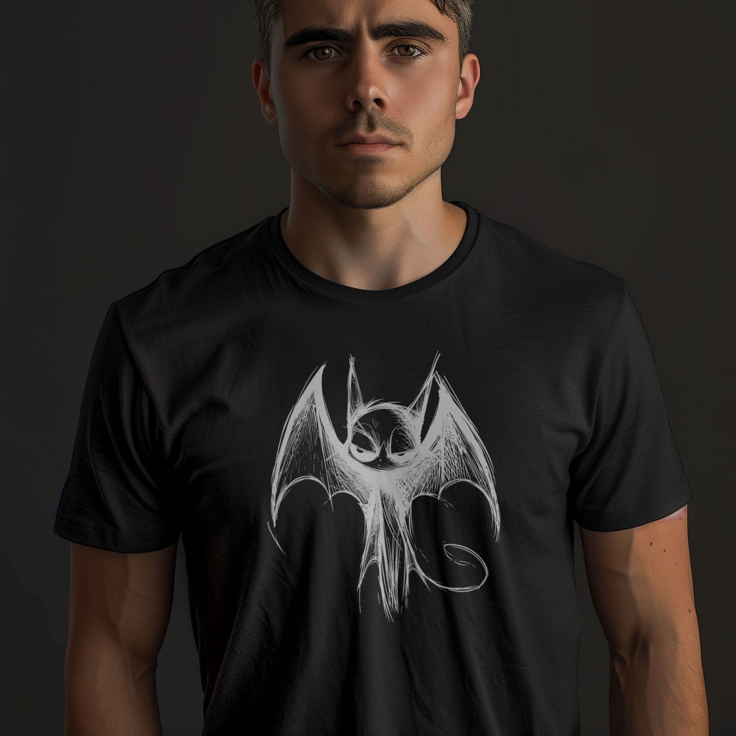 Gothic Shirt with Scribble Bat Design: Edgy Graphic Tee