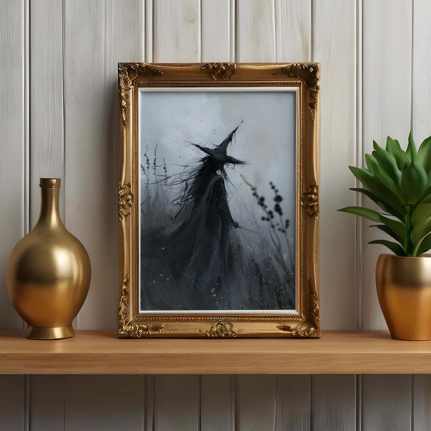 Gothic Witch Art: Dark Painting in High Grass Poster Print