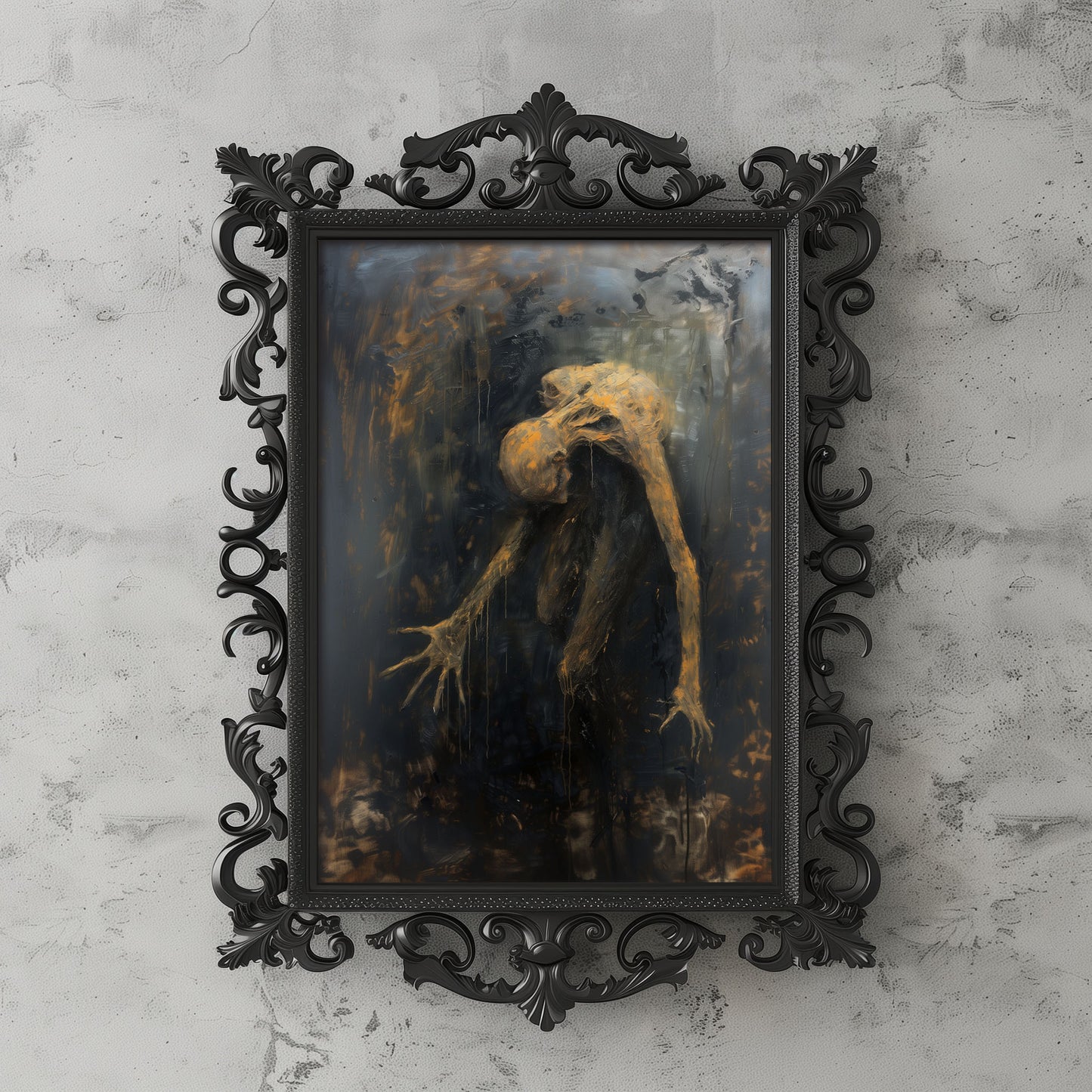 Gritty Scary Oil Painting of Bent Over Creature - Gothic Poster Print