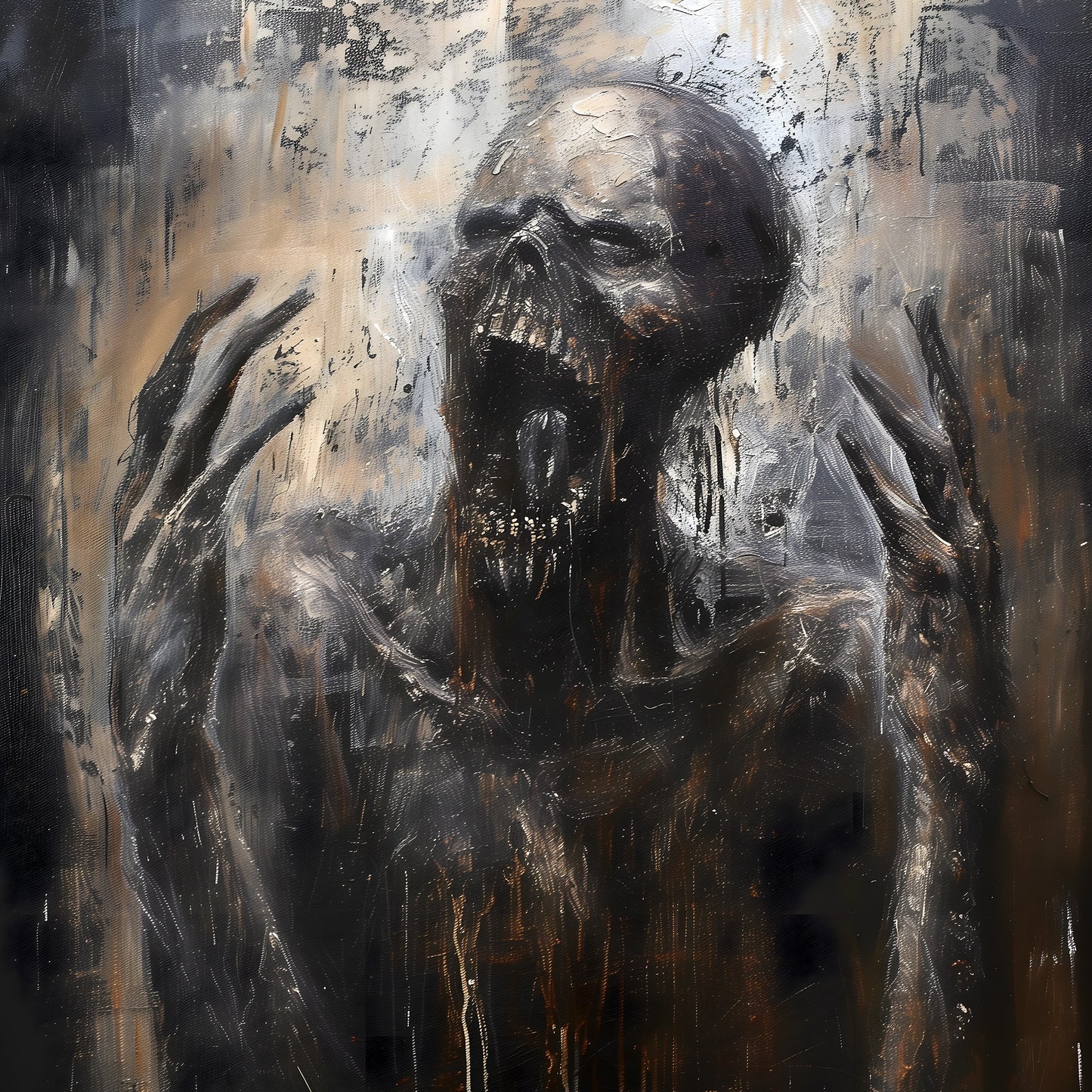 Gritty Scary Oil Painting of Soul leaving Body, Gothic Dark Poster Print, Moody Wall Art