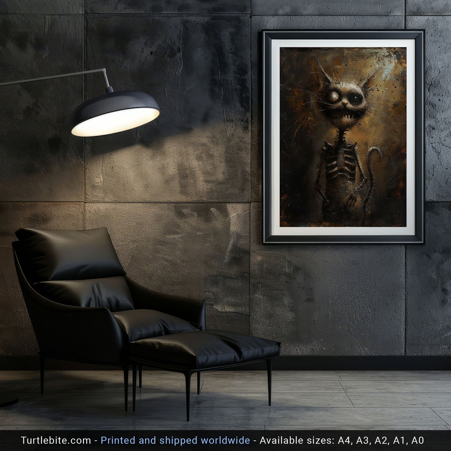 Gritty Skeletal Weirdcore Cat Oil Painting - Dark Gothic Wall Art Print for Creepy Decor