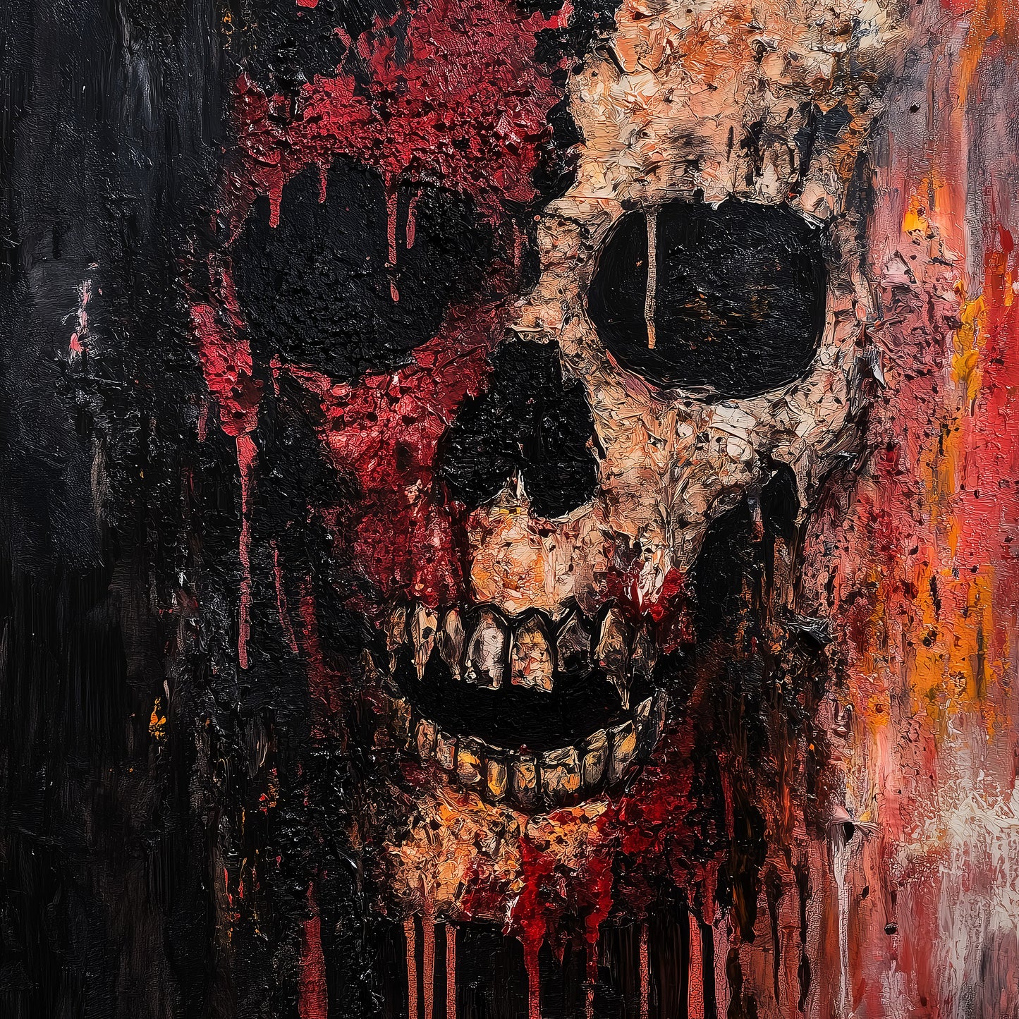 Gritty Skull Oil Painting Poster | Gothic Wall Art Print | Moody Halloween Print | Memento Mori Painting