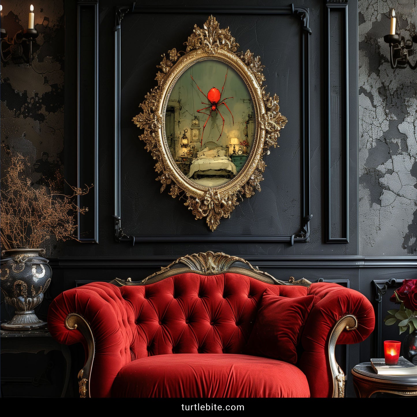 Giant Red Spider Surreal Art Print, Horror Wall Decor