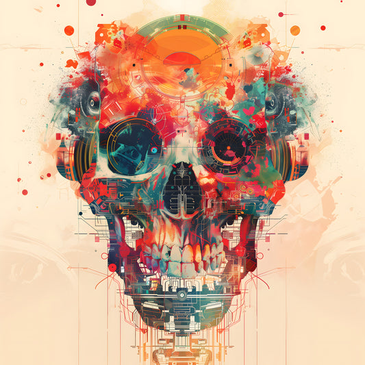 Mechanical Colorful Skull Poster - Weirdcore Art Print