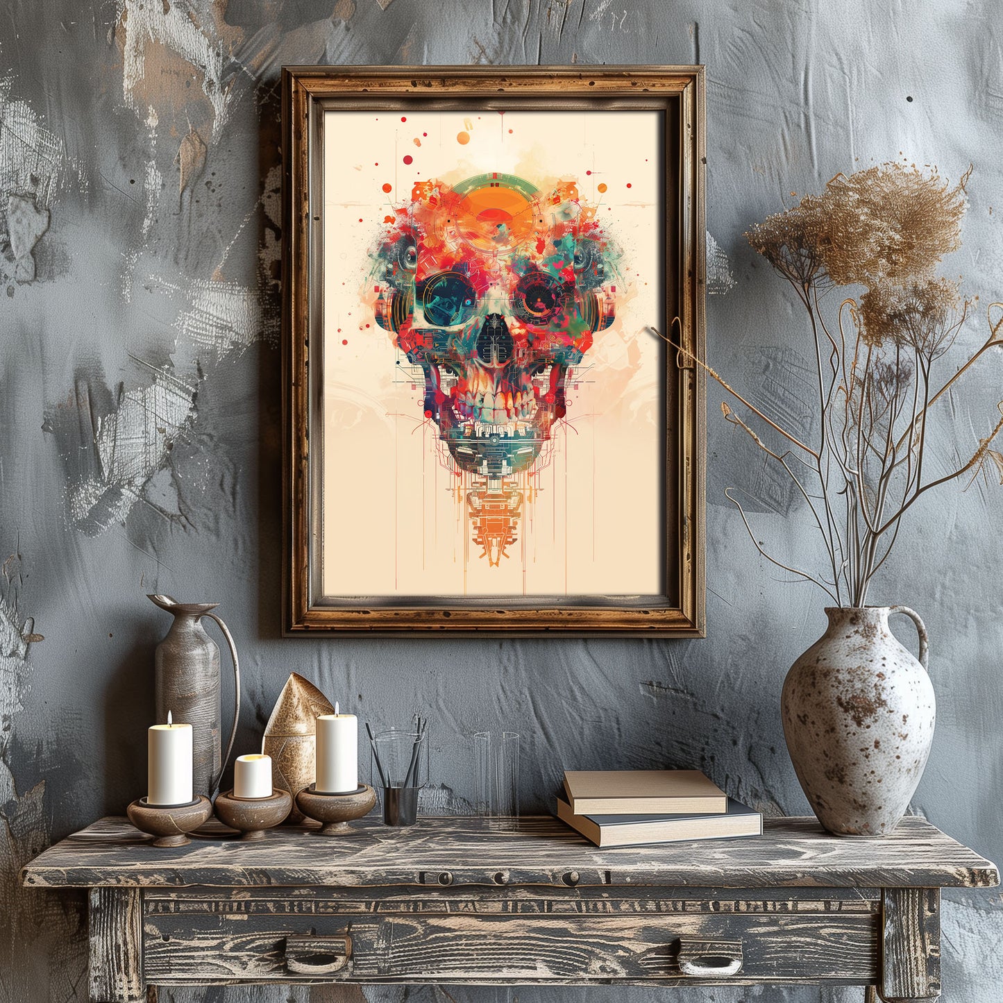 Mechanical Colorful Skull Poster - Weirdcore Art Print