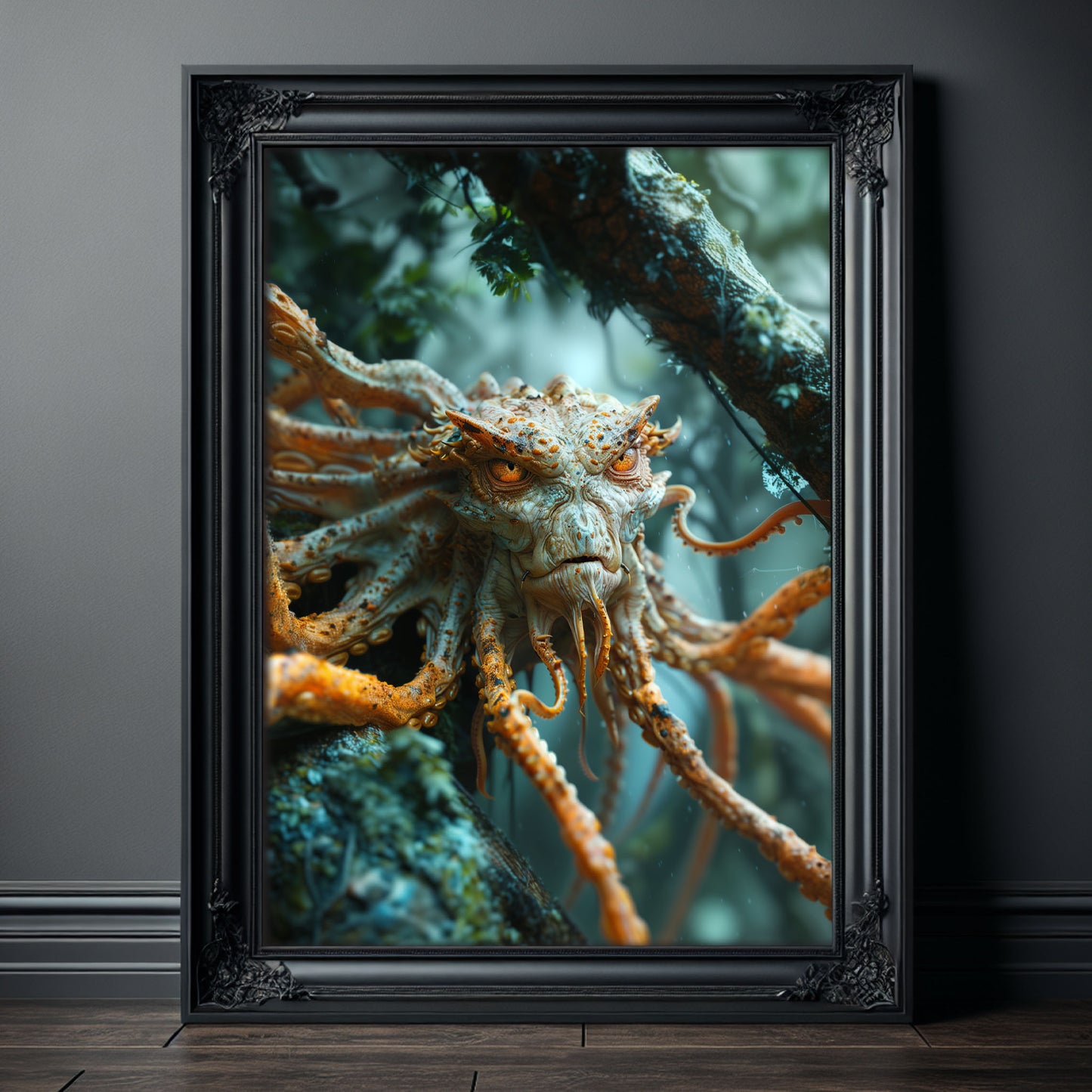 Menacing Creature Print - Dragon-Octopus Wall Art for a Dark Vibe