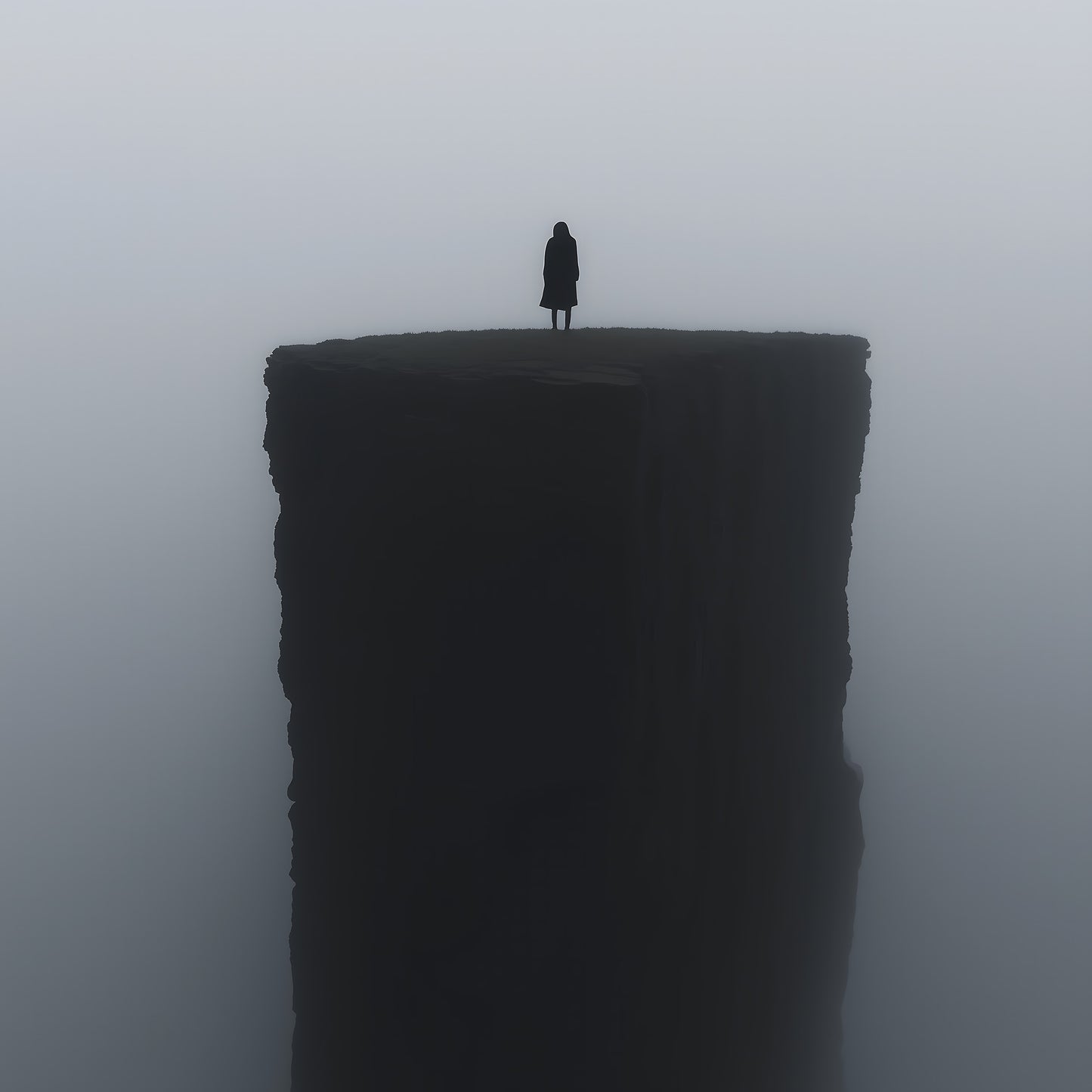 Minimalist Photograph of a Lonely Figure on a Cliff Poster | Dark Aesthetic Print