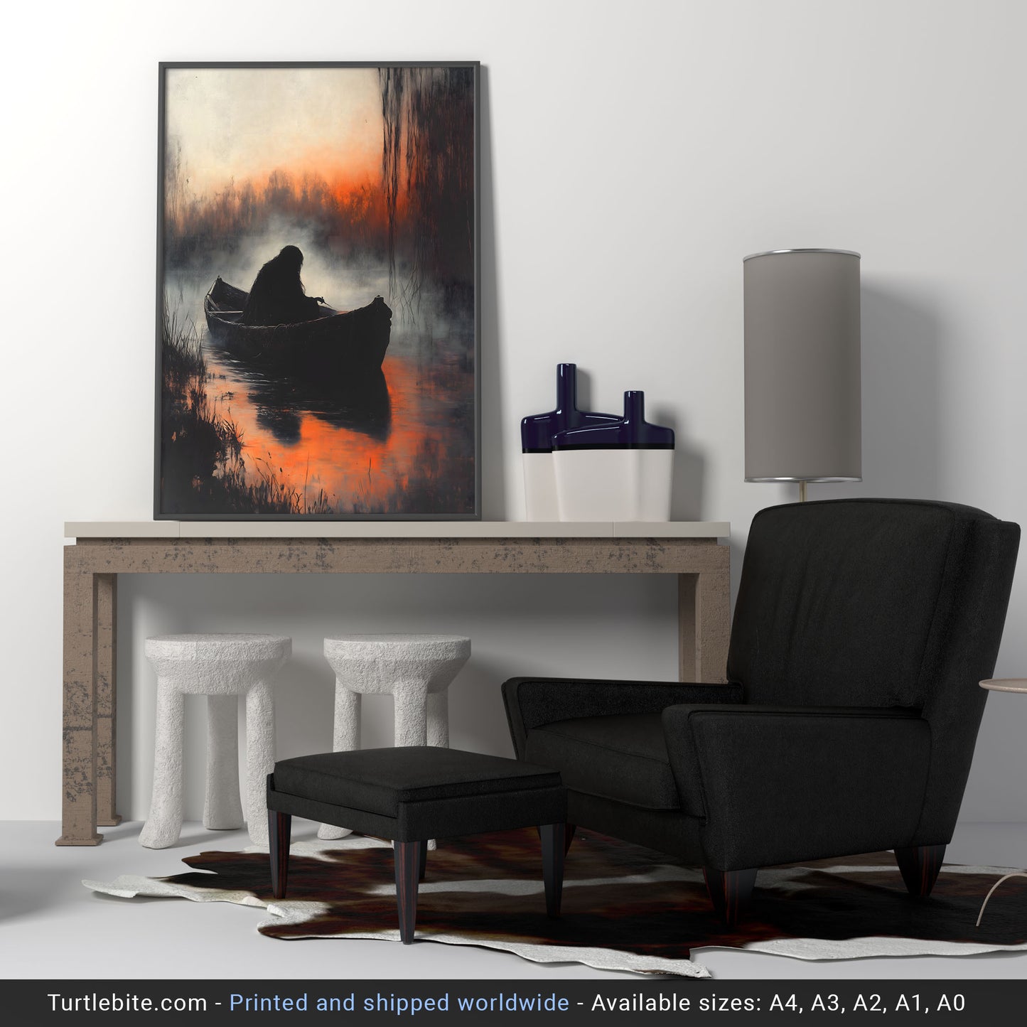 Mystic Demon in a Boat Painting Poster | Witchy Whimsigoth Wall Art Print