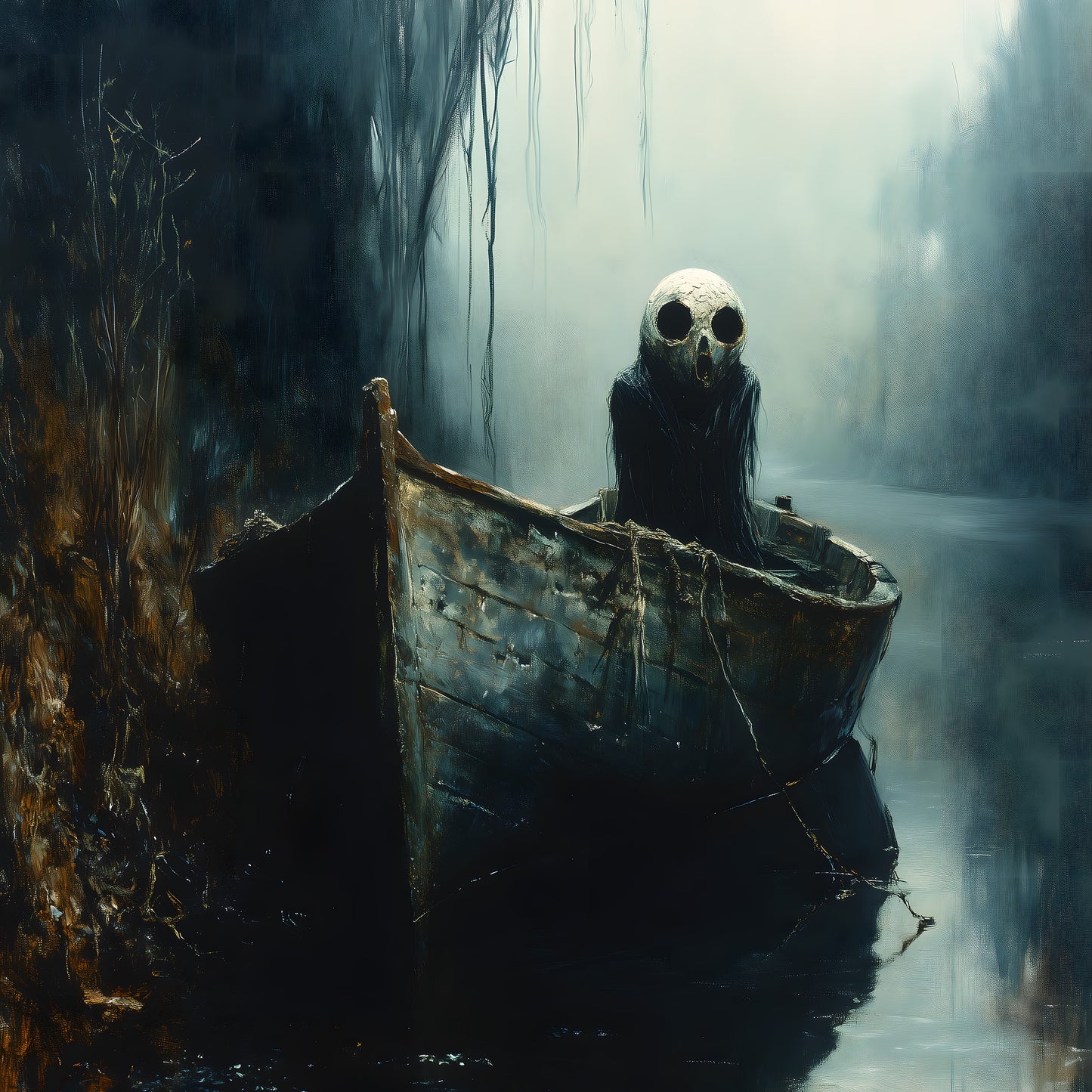 Mystic Ghost in a Boat Painting Poster | Witchy Whimsigoth Wall Art Print | Dark Academia